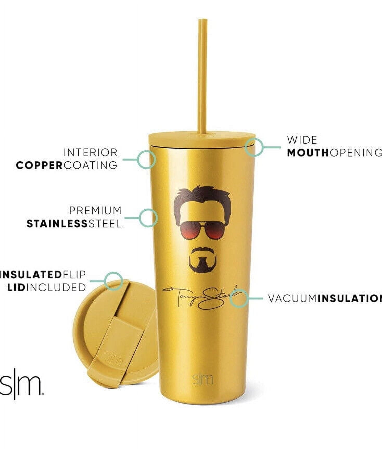 Simple Modern Insulated Iron Man Tony 24oz  Tumbler W/Flip Lid and Straw Lid | QDXZ