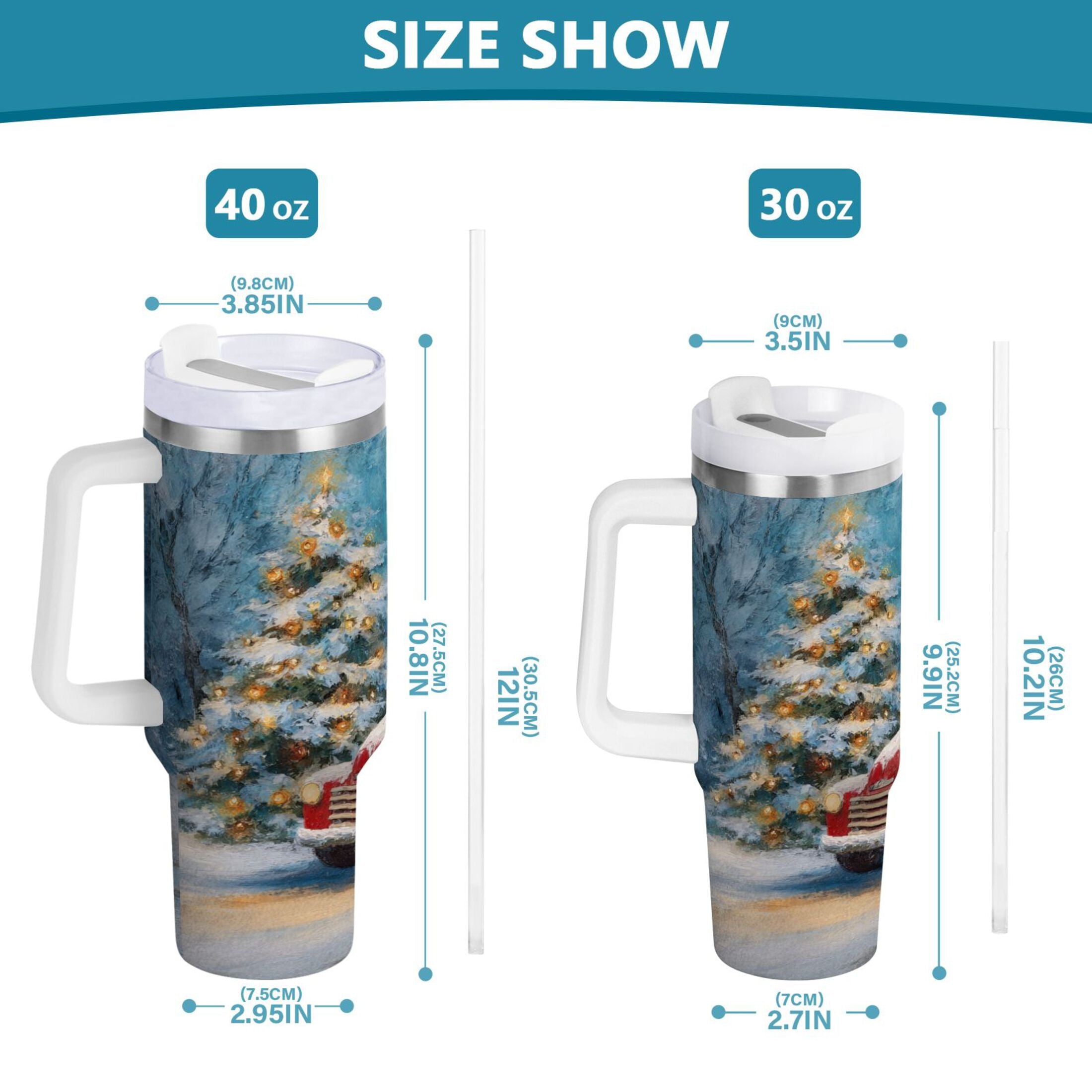 40 oz Insulated Stainless Steel Tumbler Double Wall Stainless Steel Tumbler with 2-Way Drinking Christmas Snowman in A Red Truck | B8DQ