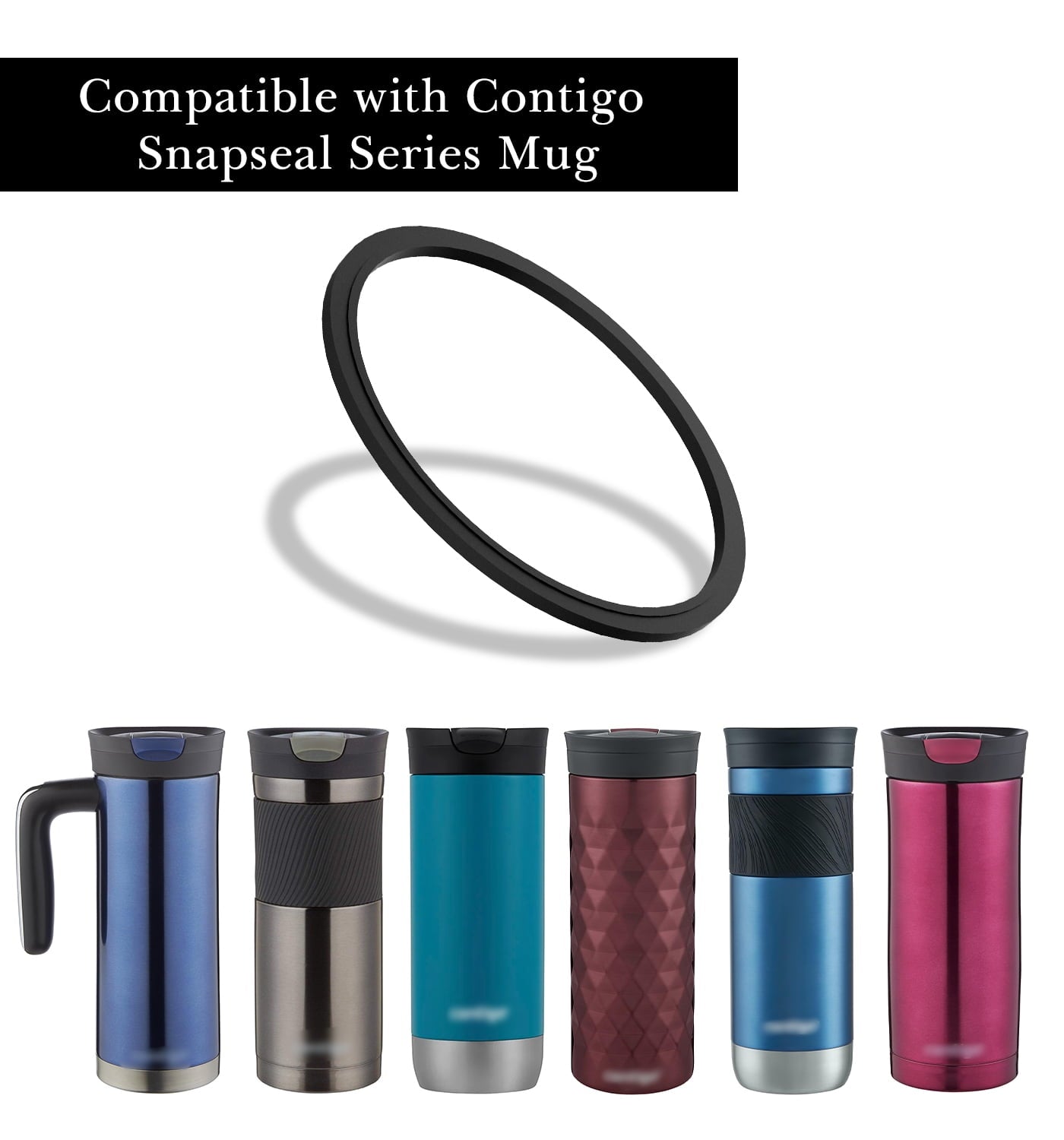 Linkidea 6 Pack Water Bottle Gasket Replacement Compatible with Contigo Byron Snapseal Travel Mug 16oz/20oz, Silicone O Ring Leak Proof Rubber Seal with Tweezer for Bottle Lid, Black | MVAN