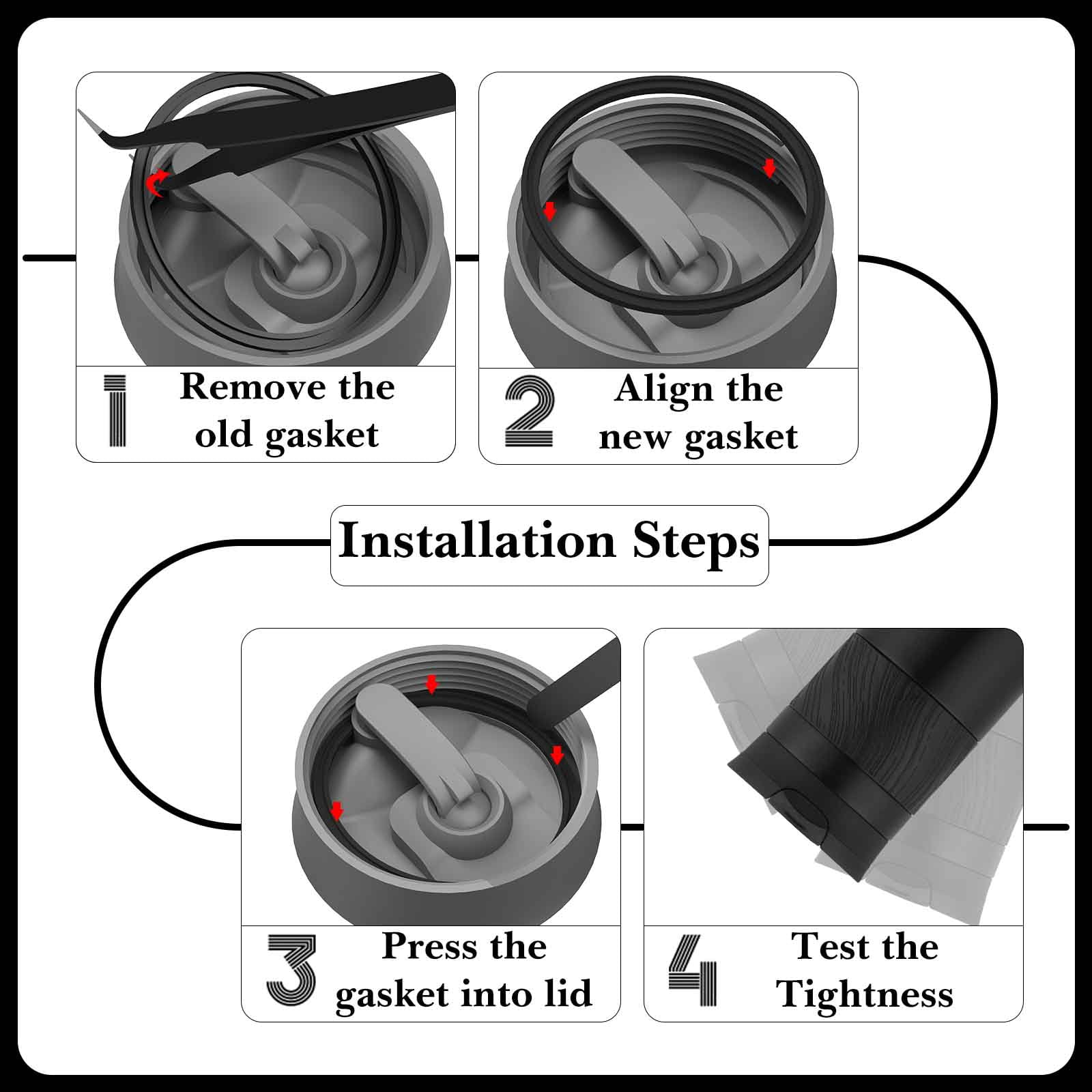 Linkidea 6 Pack Water Bottle Gasket Replacement Compatible with Contigo Byron Snapseal Travel Mug 16oz/20oz, Silicone O Ring Leak Proof Rubber Seal with Tweezer for Bottle Lid, Black | MVAN
