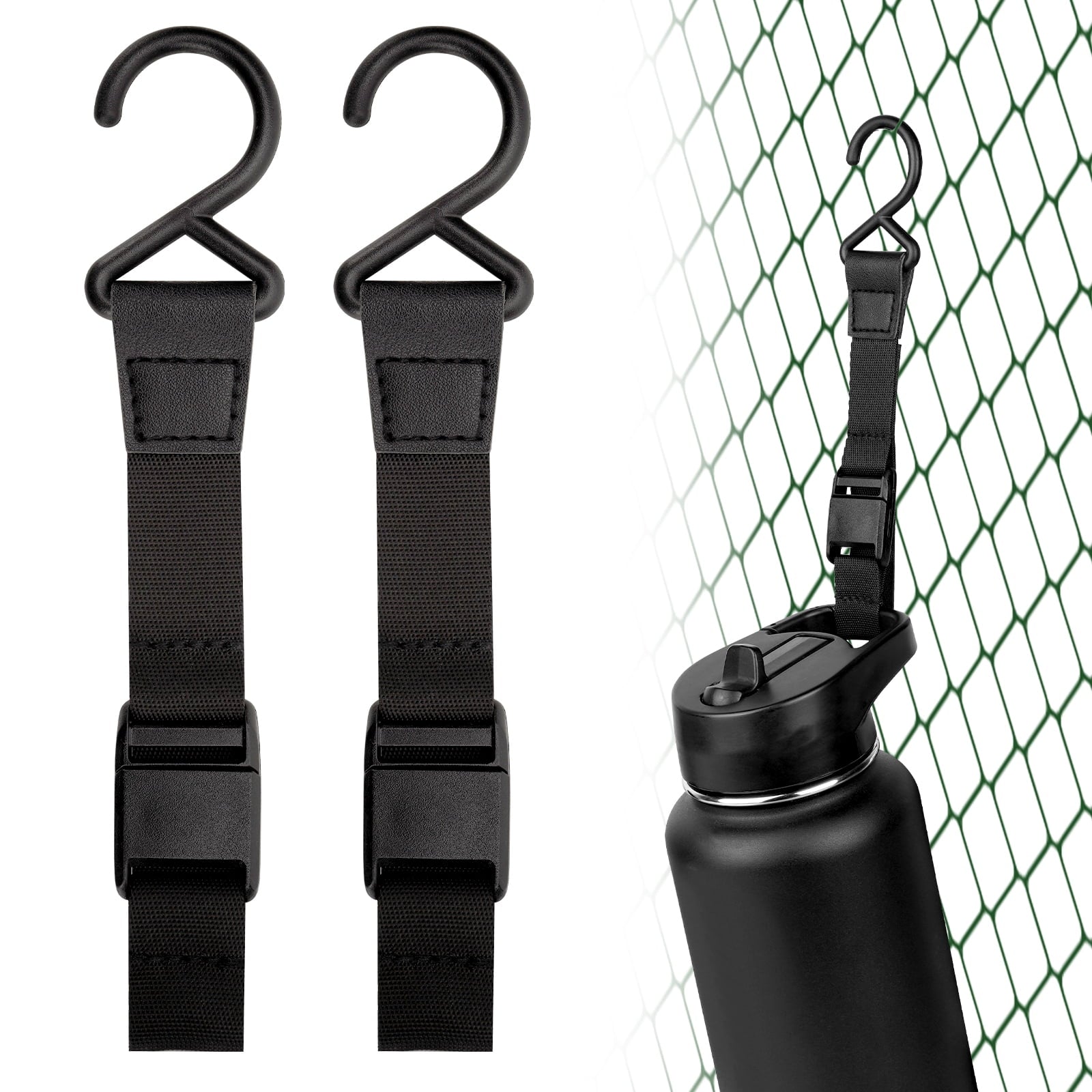 Linkidea 2 Pack Fence Hooks for Waterbottle, Compatible with Stanley, Nalgene, IRON FLASK with Handle Bottle &amp; Tumbler, S Shaped Hook Hanger Magnetic Buckle for Outdoor Sports Camping | ISCY