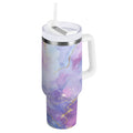 40 oz Insulated Stainless Steel Tumbler Double Wall Stainless Steel Tumbler with 2-Way Drinking Pink and Blue Marble Texture | AMI4
