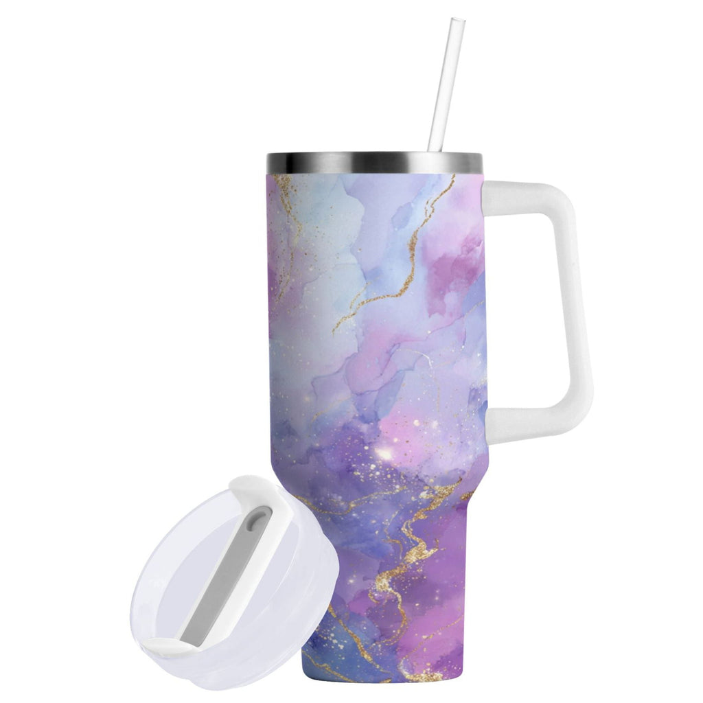 40 oz Insulated Stainless Steel Tumbler Double Wall Stainless Steel Tumbler with 2-Way Drinking Pink and Blue Marble Texture | AMI4