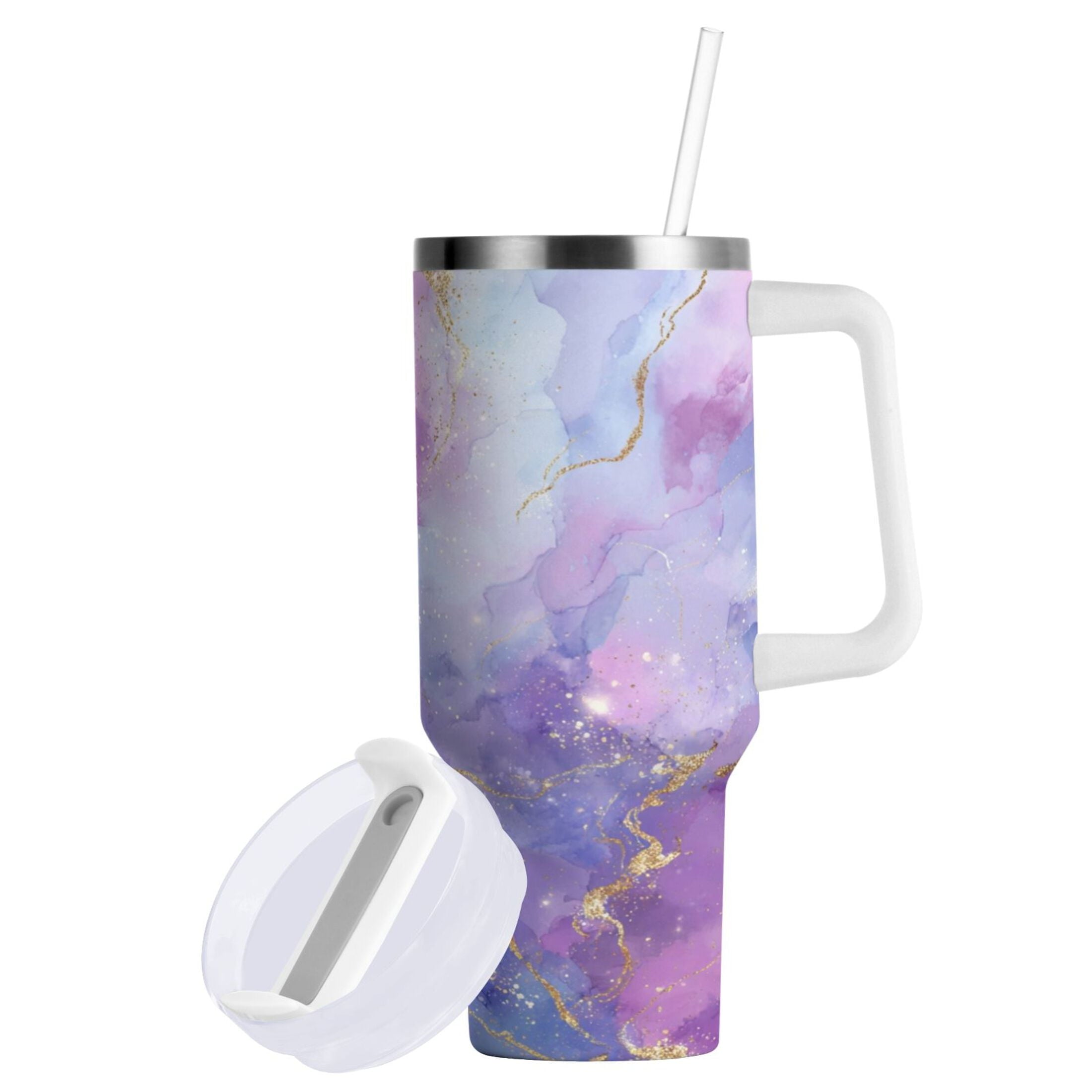 40 oz Insulated Stainless Steel Tumbler Double Wall Stainless Steel Tumbler with 2-Way Drinking Pink and Blue Marble Texture | AMI4