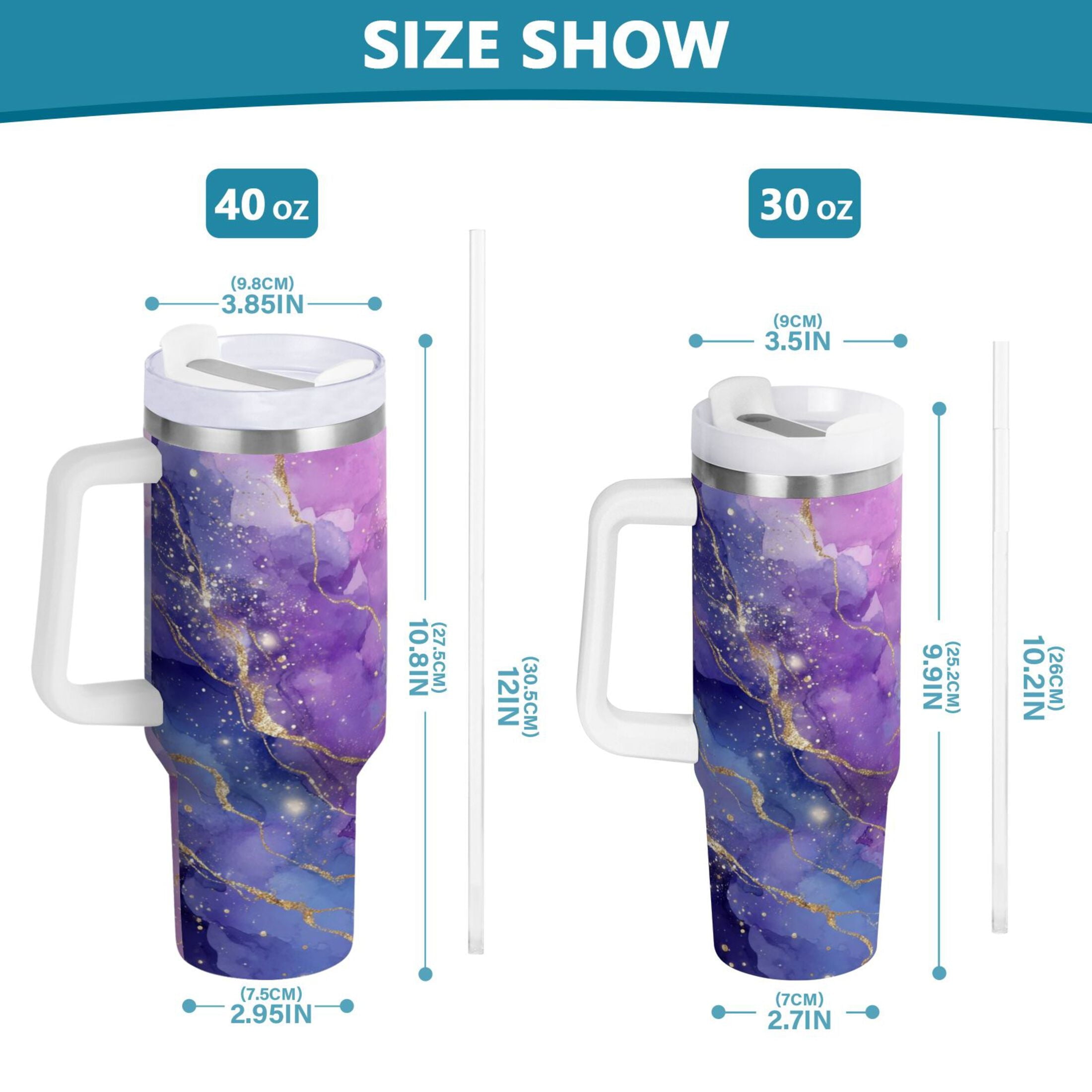 40 oz Insulated Stainless Steel Tumbler Double Wall Stainless Steel Tumbler with 2-Way Drinking Pink and Blue Marble Texture | AMI4