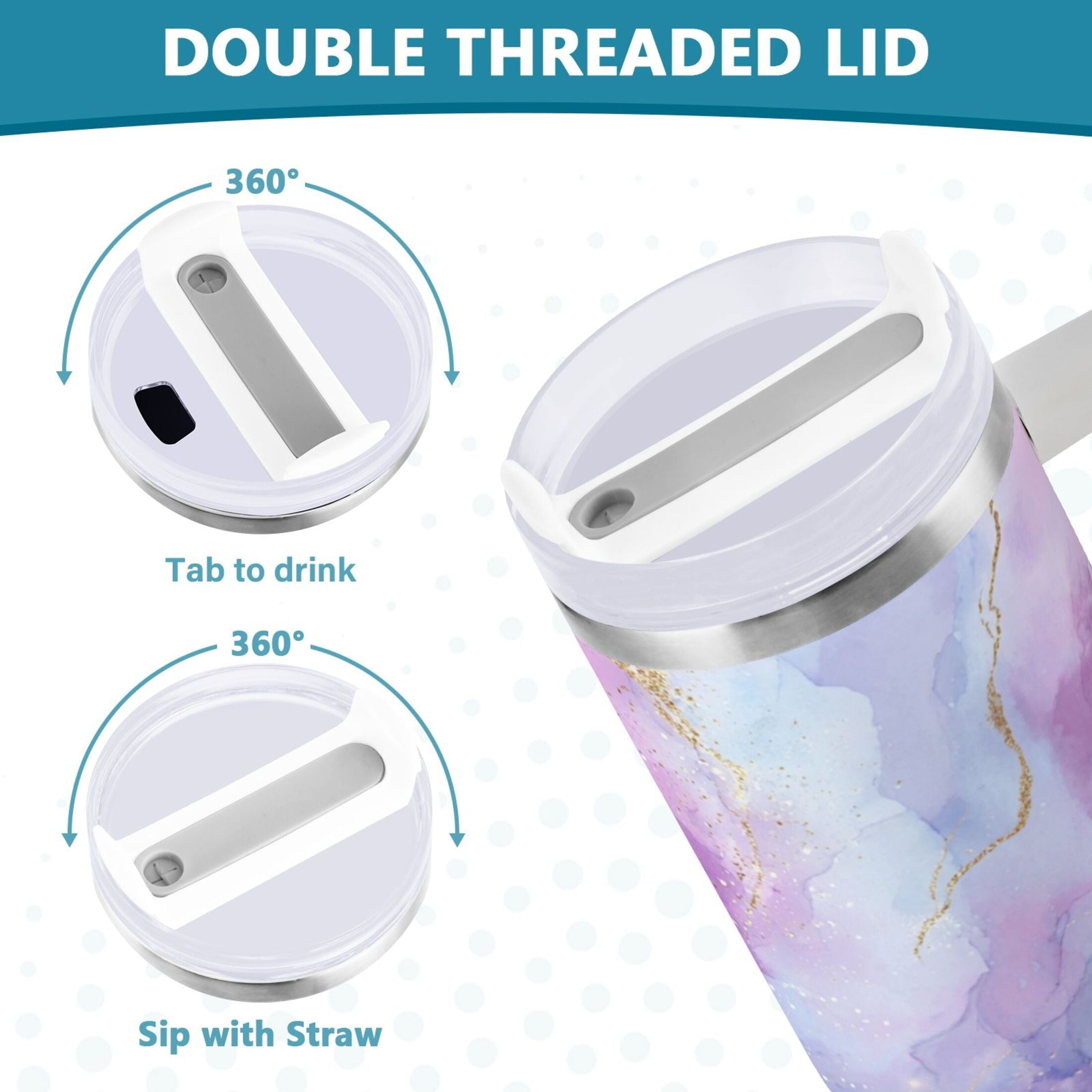 40 oz Insulated Stainless Steel Tumbler Double Wall Stainless Steel Tumbler with 2-Way Drinking Pink and Blue Marble Texture | AMI4