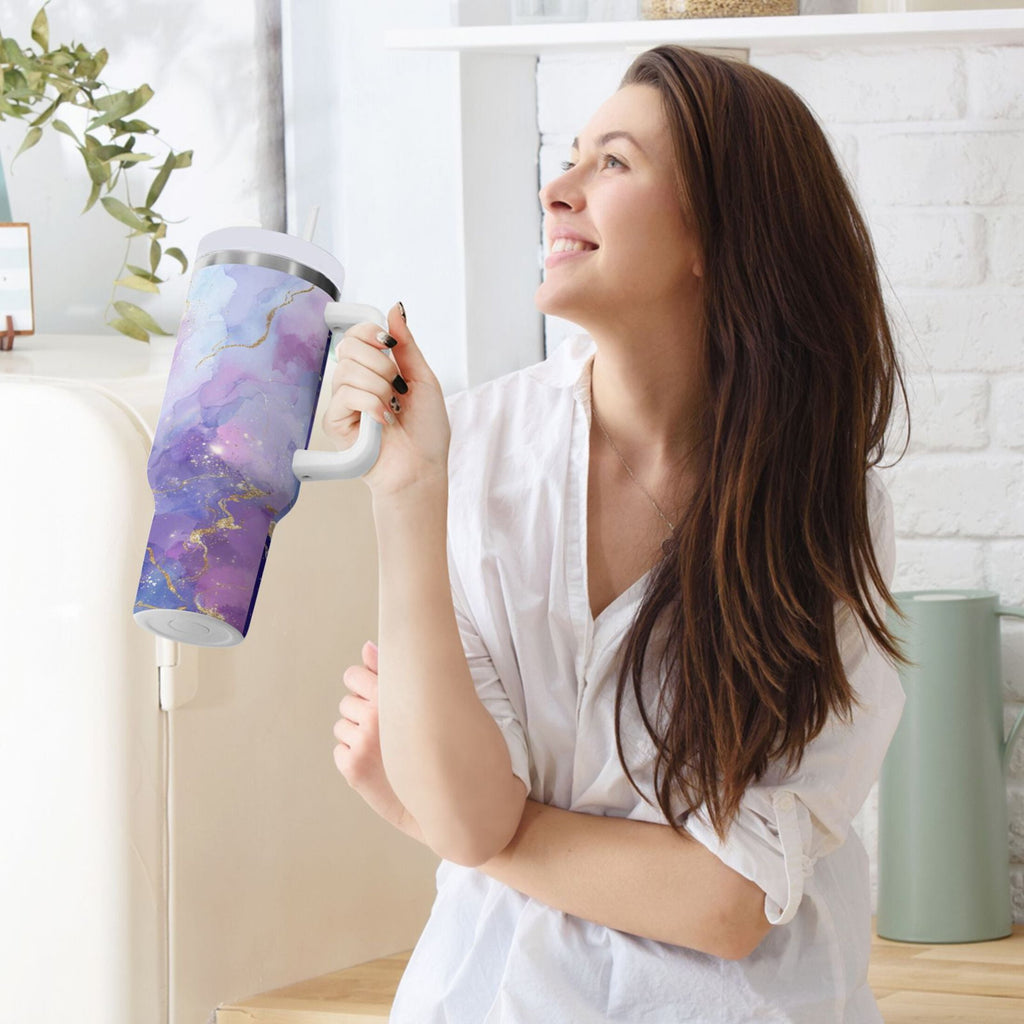 40 oz Insulated Stainless Steel Tumbler Double Wall Stainless Steel Tumbler with 2-Way Drinking Pink and Blue Marble Texture | AMI4