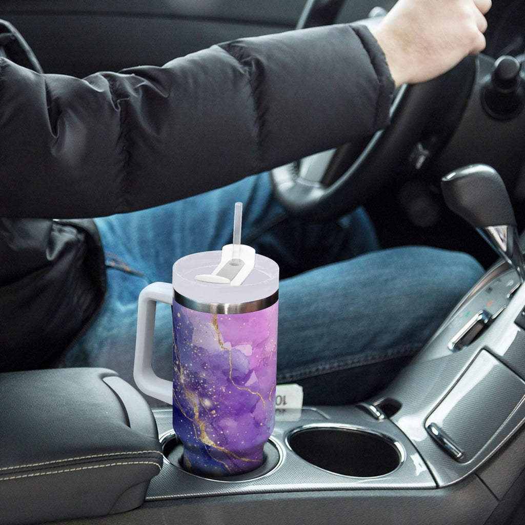 40 oz Insulated Stainless Steel Tumbler Double Wall Stainless Steel Tumbler with 2-Way Drinking Pink and Blue Marble Texture | AMI4