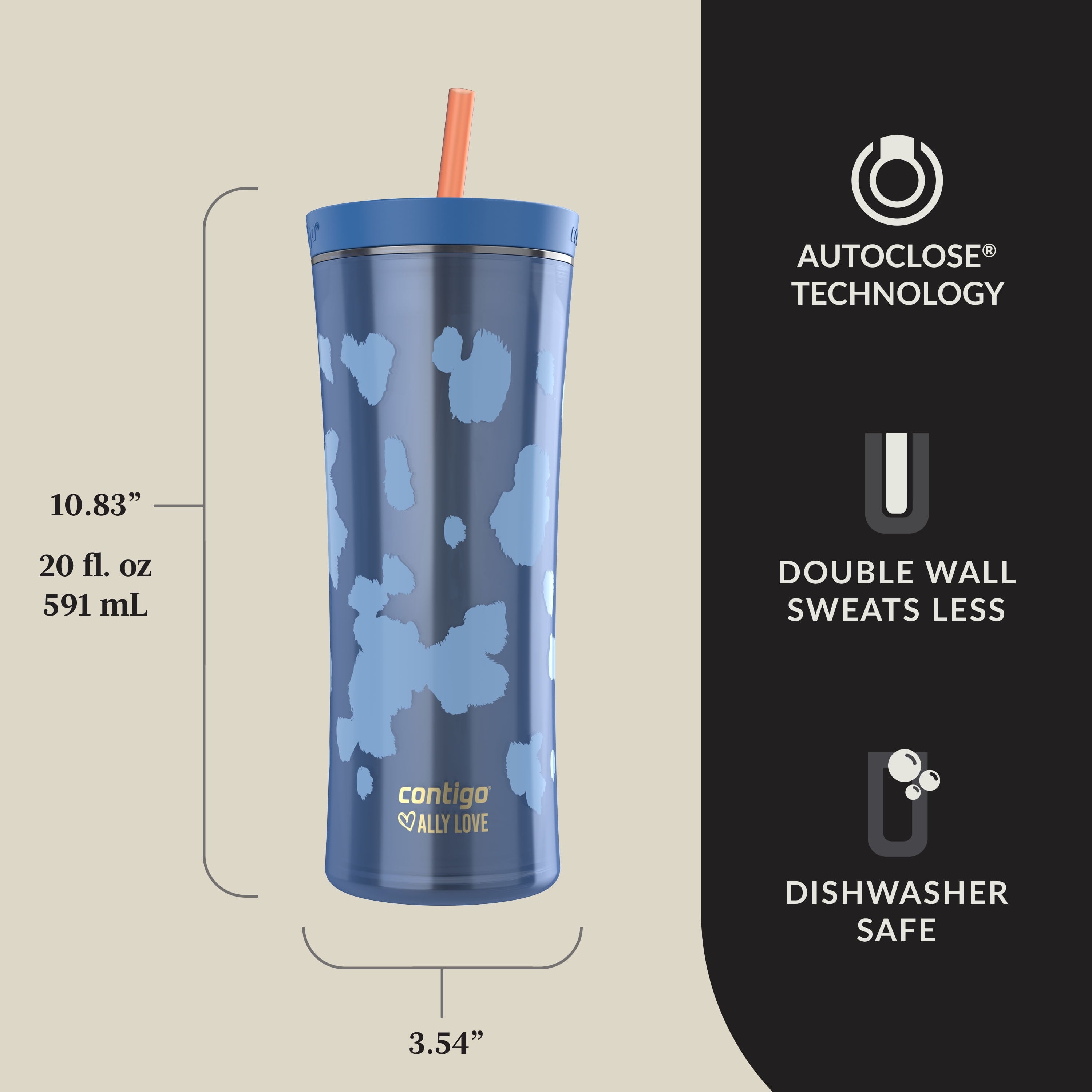 Contigo 20oz Shake &amp; Go Tumbler, Plastic with Straw, Stellar Jay Cowhide Couture | 5098