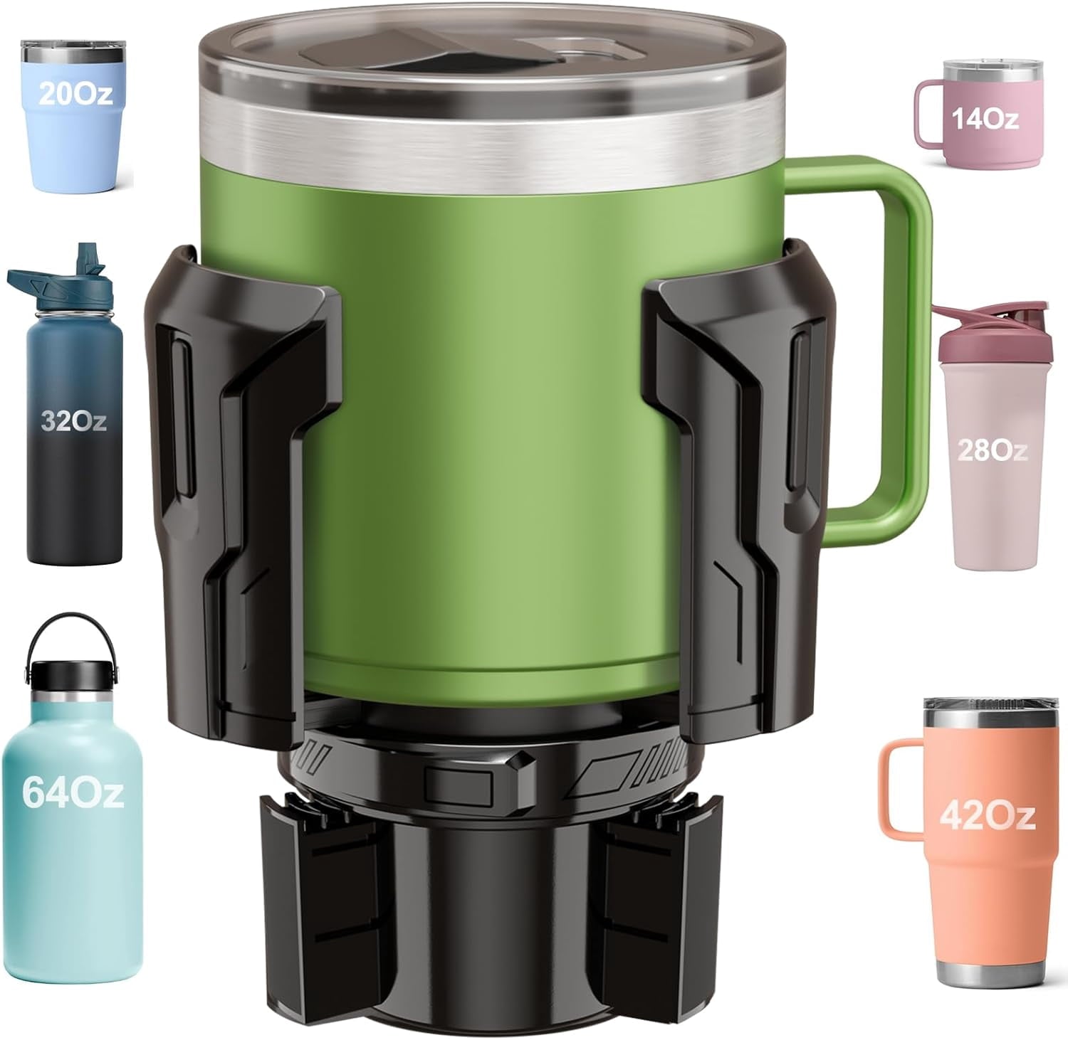 Cup Holder Expander: One-Button Open, Universal, Adjustable Holder(Diameter 2.6"- 4.8"), Cup Holder Expander for , , Nalgene, Takeya, Camelbak, Ramblers, , Tumblers, Mugs | DQB6