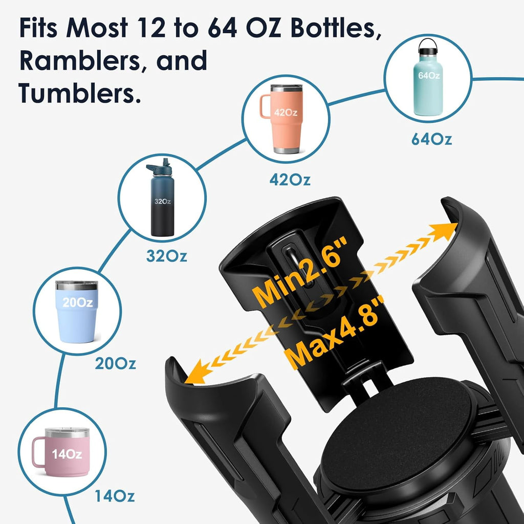Cup Holder Expander: One-Button Open, Universal, Adjustable Holder(Diameter 2.6"- 4.8"), Cup Holder Expander for , , Nalgene, Takeya, Camelbak, Ramblers, , Tumblers, Mugs | DQB6