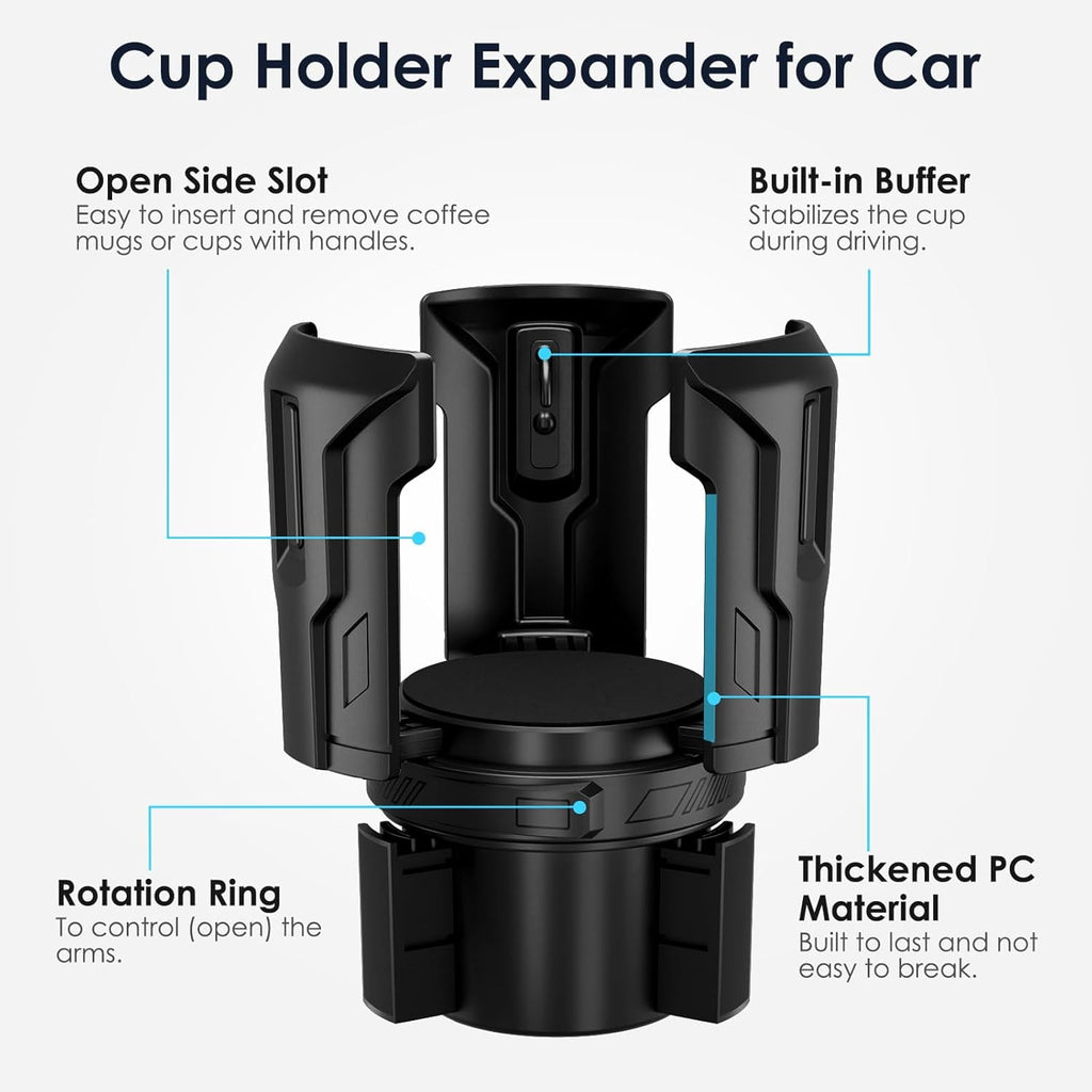 Cup Holder Expander: One-Button Open, Universal, Adjustable Holder(Diameter 2.6"- 4.8"), Cup Holder Expander for , , Nalgene, Takeya, Camelbak, Ramblers, , Tumblers, Mugs | DQB6