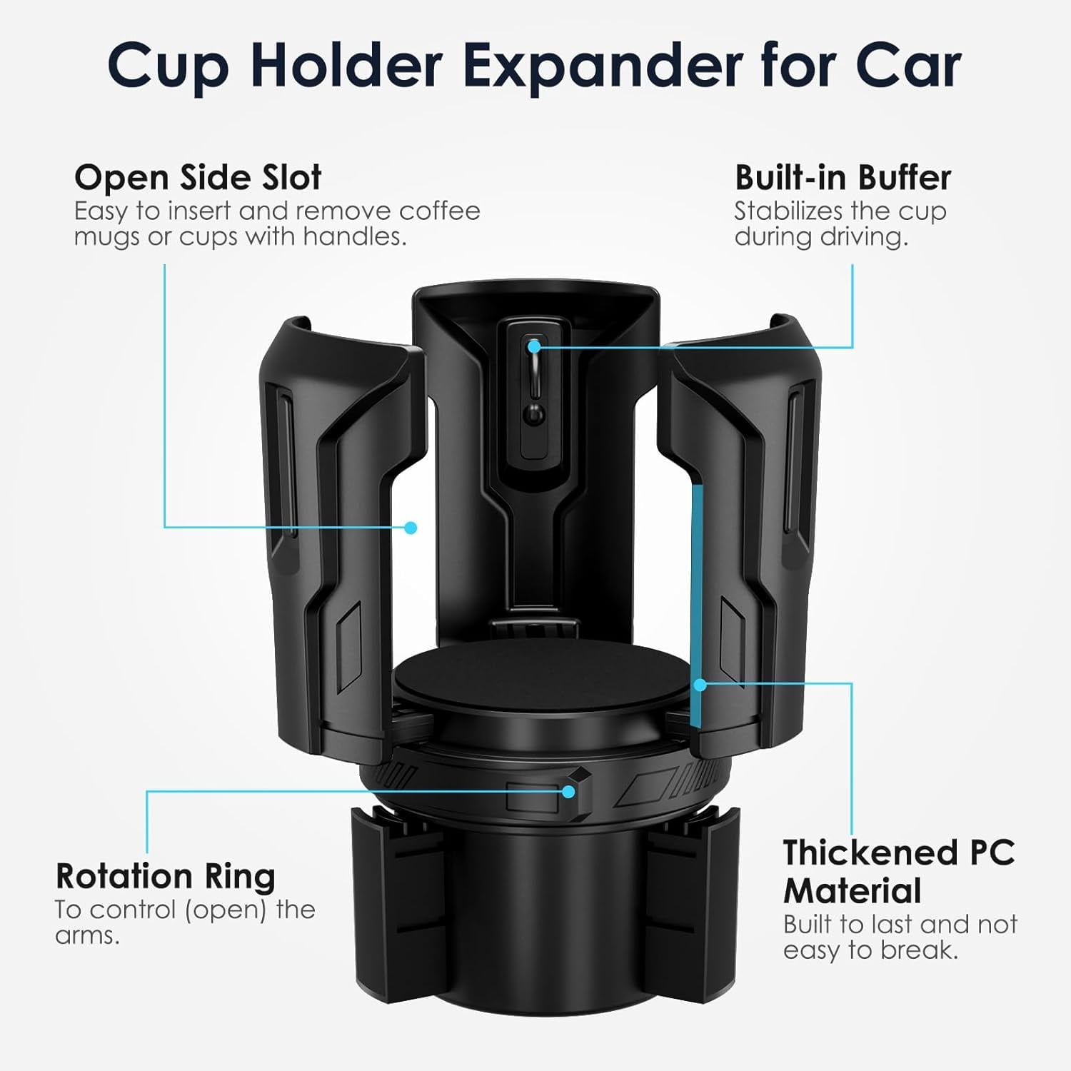Cup Holder Expander: One-Button Open, Universal, Adjustable Holder(Diameter 2.6"- 4.8"), Cup Holder Expander for , , Nalgene, Takeya, Camelbak, Ramblers, , Tumblers, Mugs | DQB6