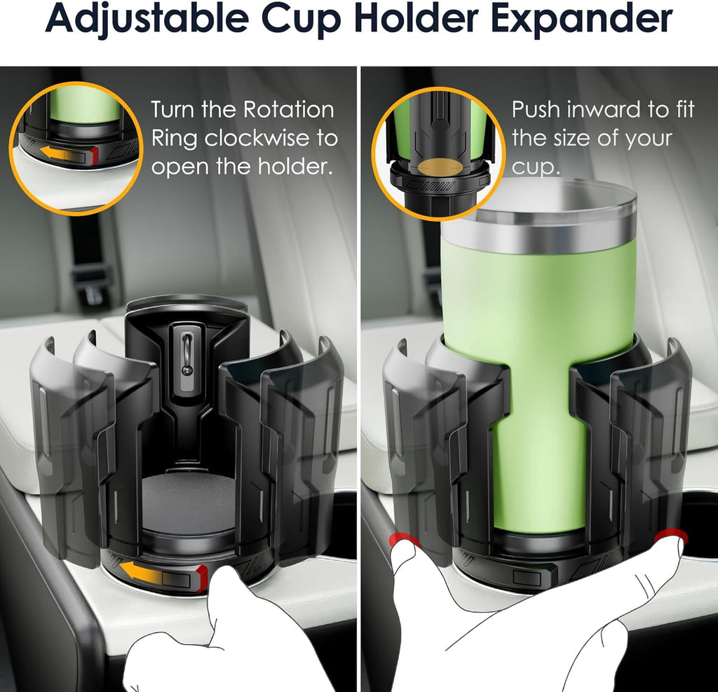 Cup Holder Expander: One-Button Open, Universal, Adjustable Holder(Diameter 2.6"- 4.8"), Cup Holder Expander for , , Nalgene, Takeya, Camelbak, Ramblers, , Tumblers, Mugs | DQB6