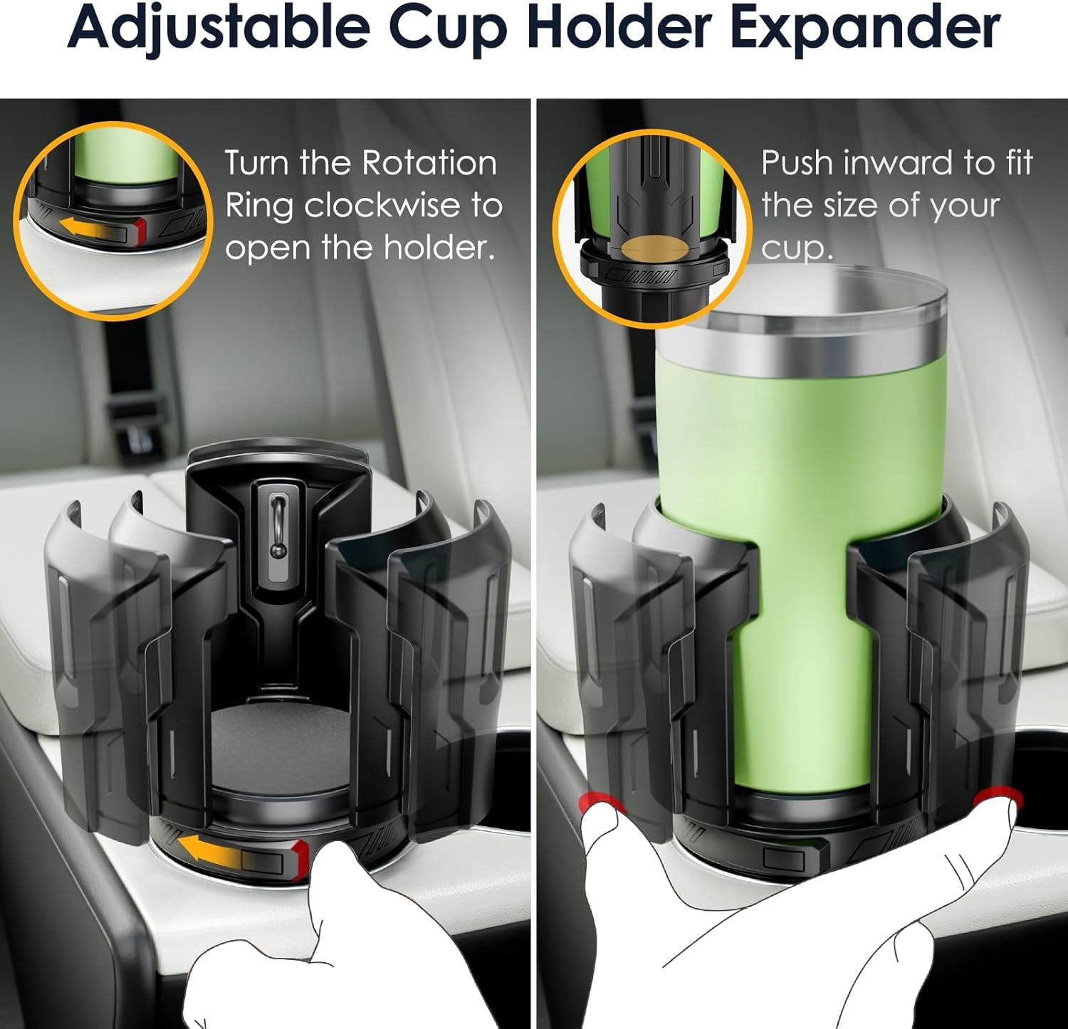 Cup Holder Expander: One-Button Open, Universal, Adjustable Holder(Diameter 2.6"- 4.8"), Cup Holder Expander for , , Nalgene, Takeya, Camelbak, Ramblers, , Tumblers, Mugs | DQB6
