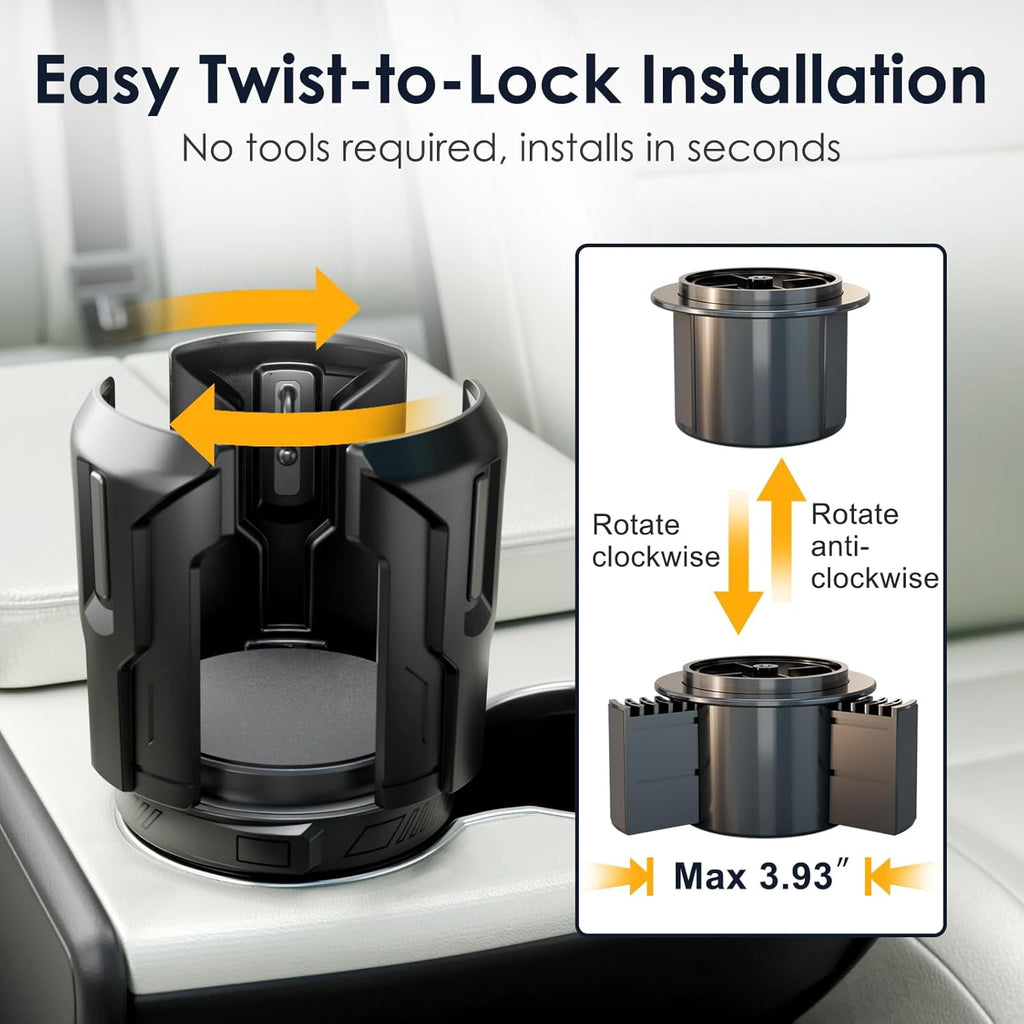 Cup Holder Expander: One-Button Open, Universal, Adjustable Holder(Diameter 2.6"- 4.8"), Cup Holder Expander for , , Nalgene, Takeya, Camelbak, Ramblers, , Tumblers, Mugs | DQB6