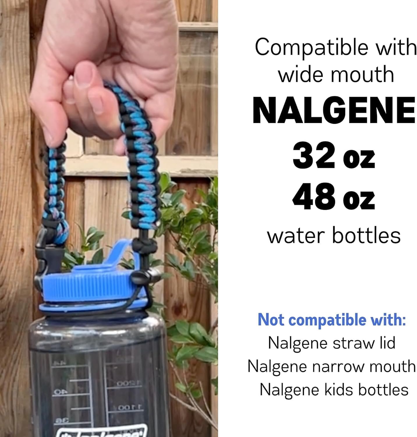 Hydrocord Handle for Nalgene Water Bottles, Fits Wide Mouth Water Bottles, Durable Carrier, Secure Accessories, Compatible with 32oz, 36oz, 48oz Water Bottle (Black) | FOM6