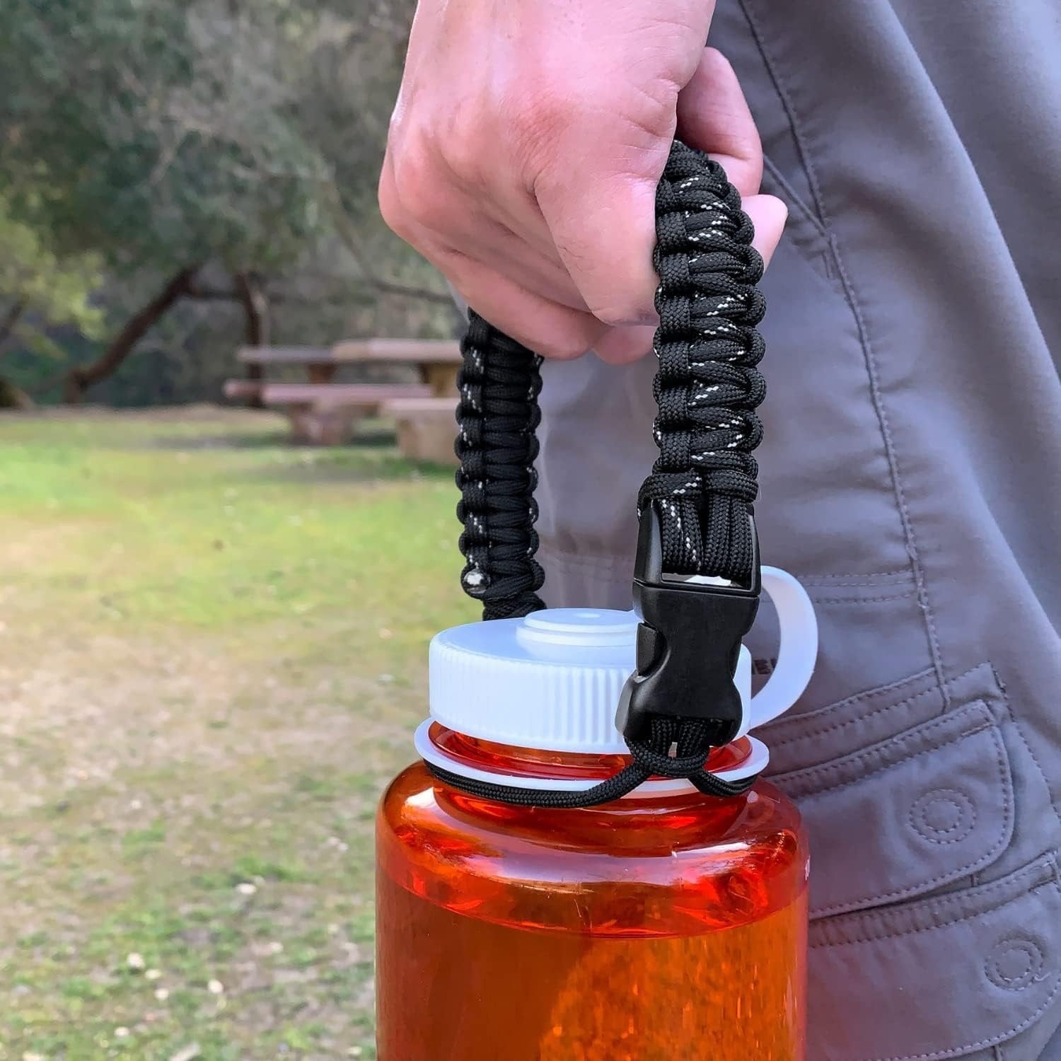 Hydrocord Handle for Nalgene Water Bottles, Fits Wide Mouth Water Bottles, Durable Carrier, Secure Accessories, Compatible with 32oz, 36oz, 48oz Water Bottle (Black) | FOM6