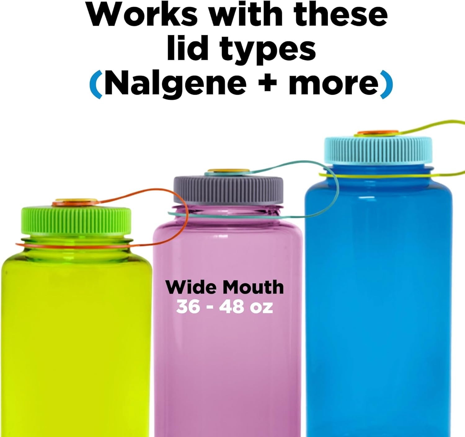 Hydrocord Handle for Nalgene Water Bottles, Fits Wide Mouth Water Bottles, Durable Carrier, Secure Accessories, Compatible with 32oz, 36oz, 48oz Water Bottle (Black) | FOM6