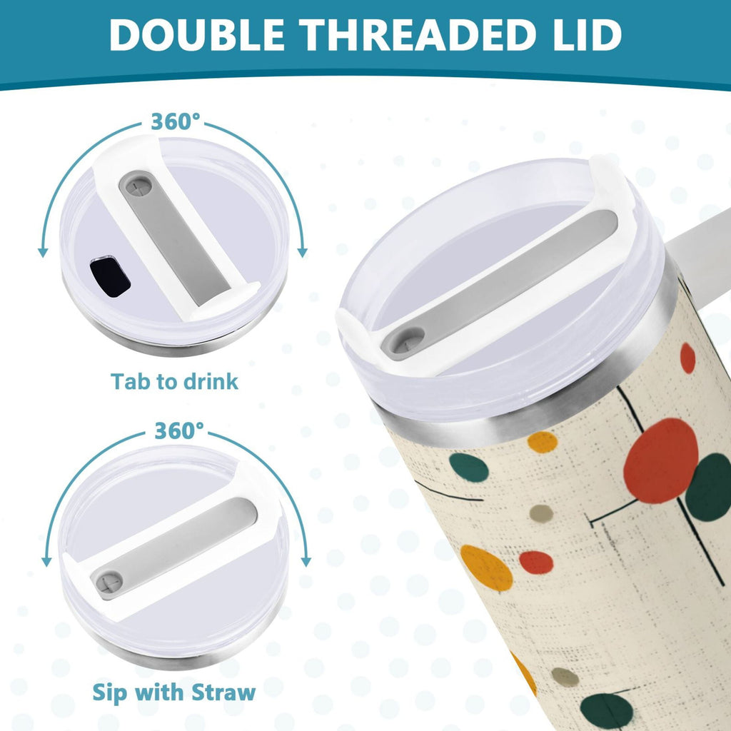 30 oz Insulated Stainless Steel Tumbler Double Wall Stainless Steel Tumbler with 2-Way Drinking Colorful Dots and Lines | M0GR