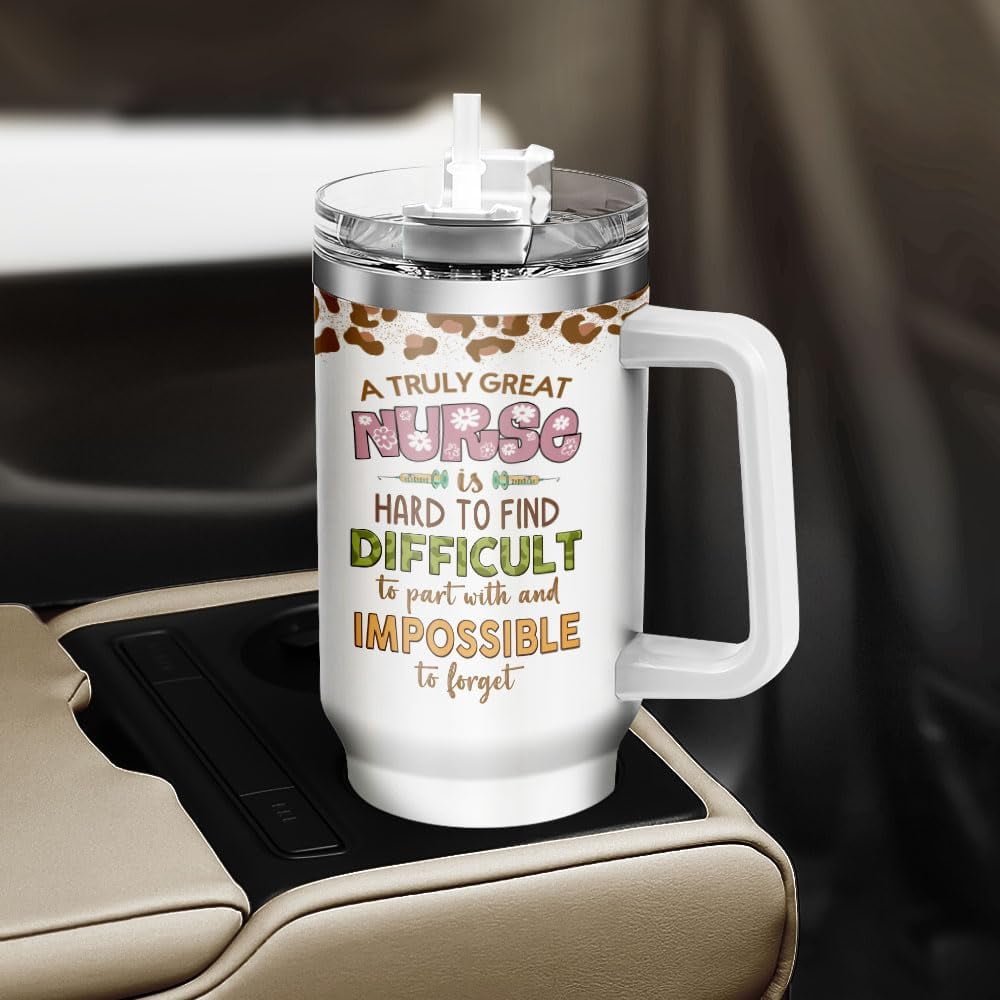 Tumbler 40 Oz With Handle Lid And Straw, Nurse Gifts, Black Camo White Engraved Print Travel Nurses Tumblers Handle Funny Cups Nursing For, Great Nurse Rainbow Daisy Flower | 86KP
