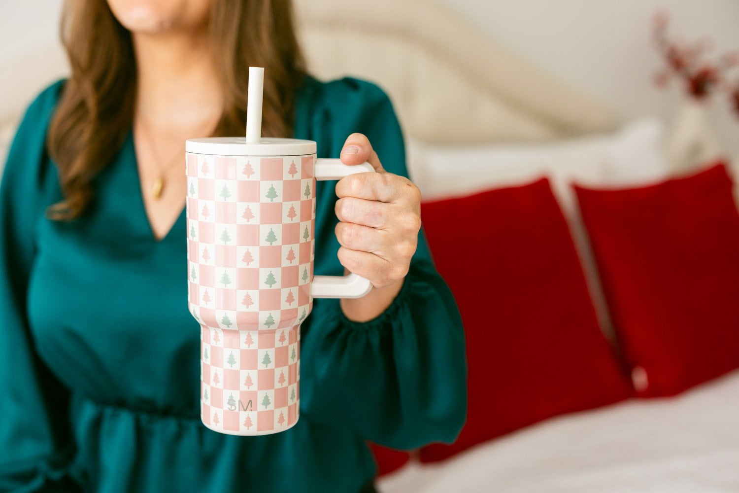 Simple Modern 30 fl oz Insulated Stainless Steel Trek Tumbler with Straw Lid | Seaglass Sage and Cream Checkmate | P40Y
