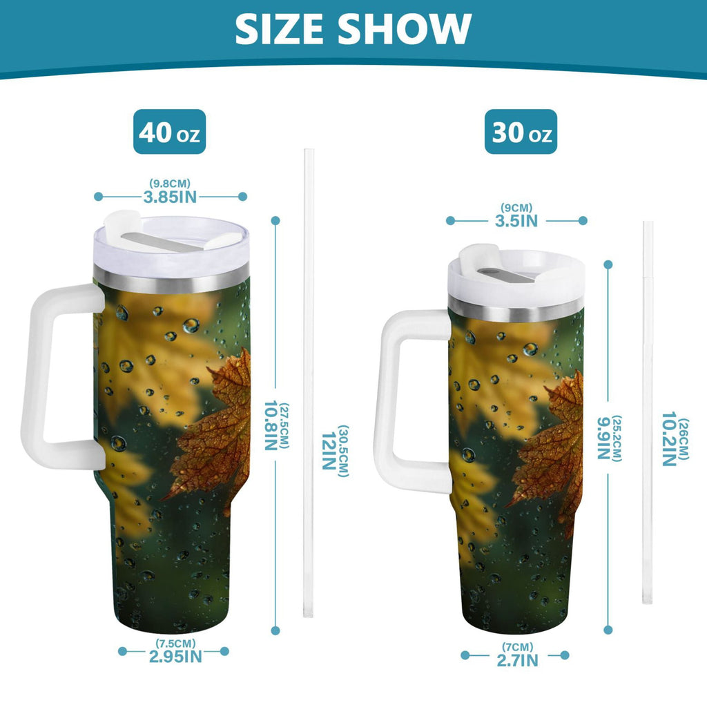 30 oz Insulated Stainless Steel Tumbler Double Wall Stainless Steel Tumbler with 2-Way Drinking Leaves with Water Droplets | N6BP