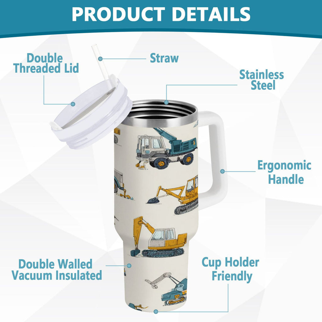 30 oz Insulated Stainless Steel Tumbler Double Wall Stainless Steel Tumbler with 2-Way Drinking Engineering Vehicle Pattern | 50L8