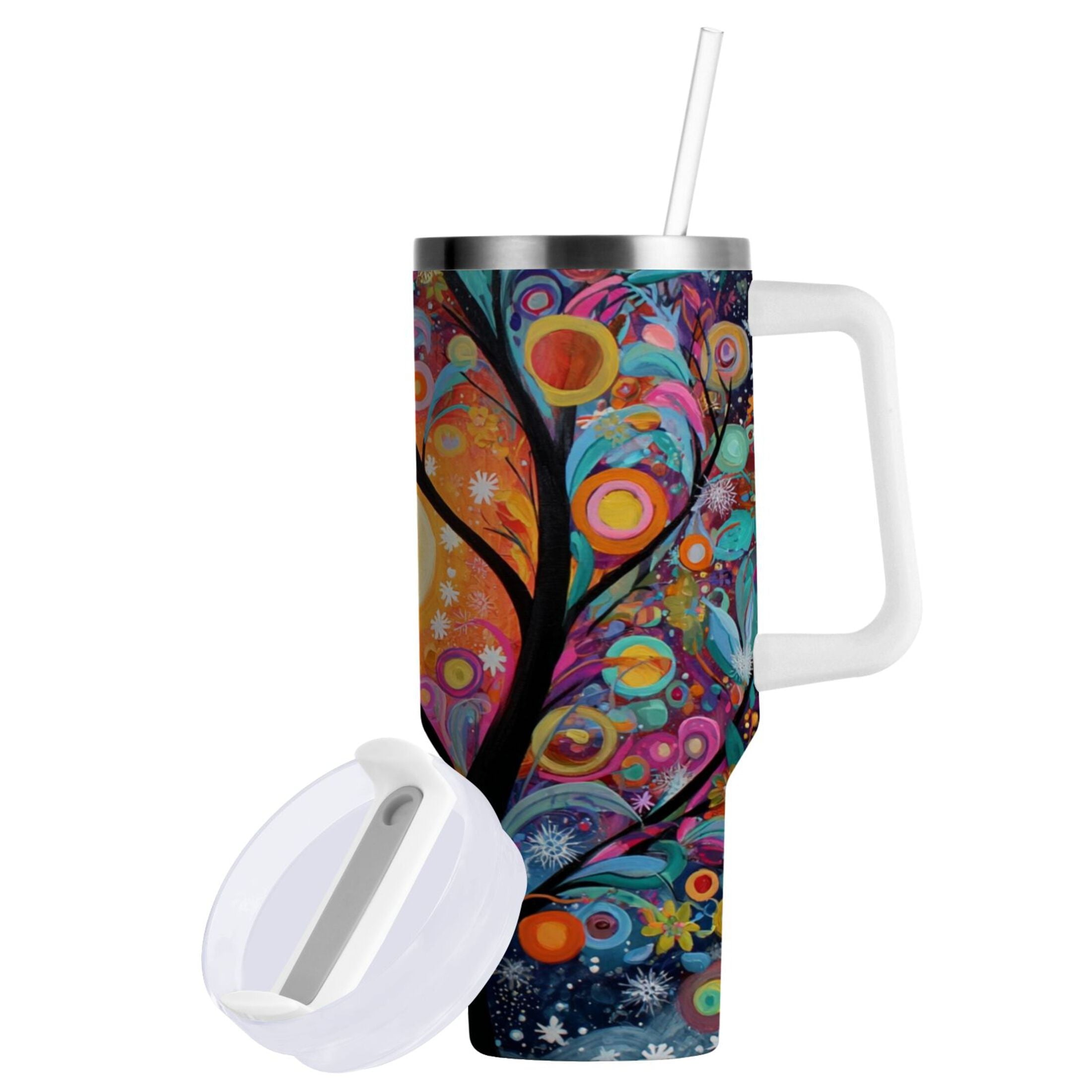 30 oz Insulated Stainless Steel Tumbler Double Wall Stainless Steel Tumbler with 2-Way Drinking Beautiful Abstract Tree Painting | SA4I