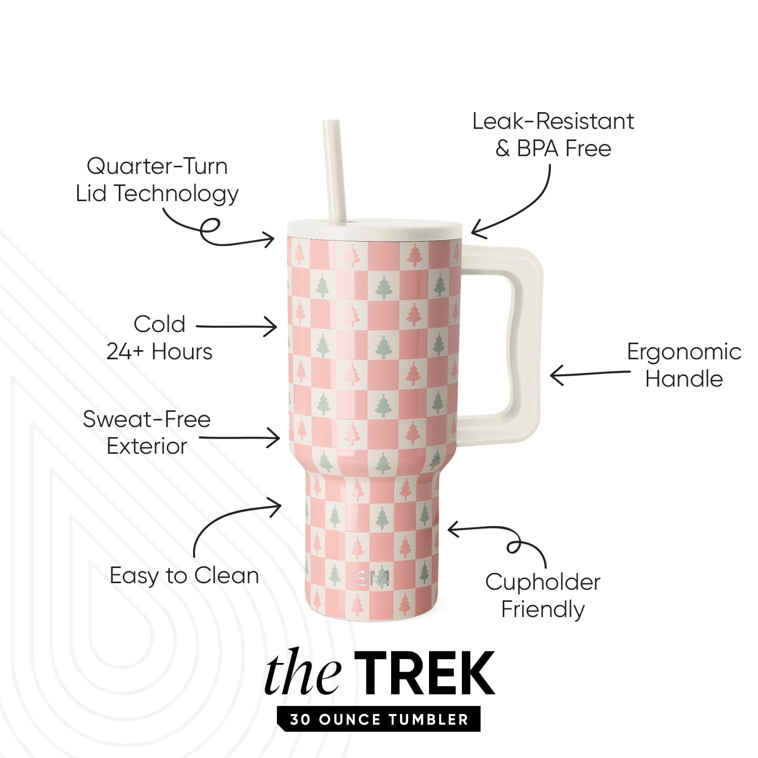 Simple Modern 30 fl oz Insulated Stainless Steel Trek Tumbler with Straw Lid | Seaglass Sage and Cream Checkmate | P40Y