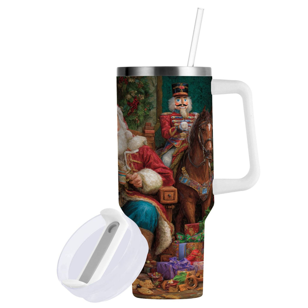 40 oz Insulated Stainless Steel Tumbler Double Wall Stainless Steel Tumbler with 2-Way Drinking Santa Eating Cookies | TUS6
