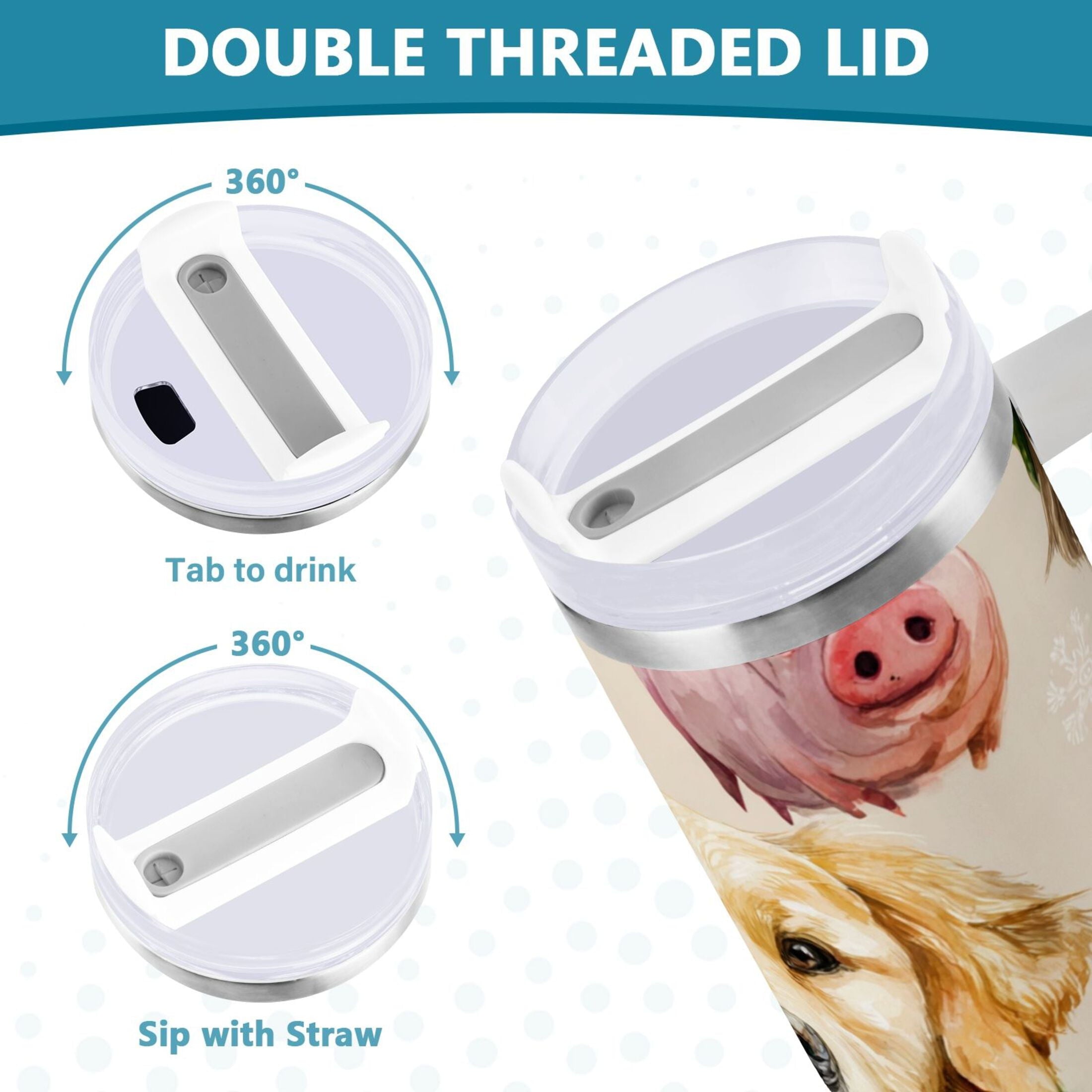 30 oz Insulated Stainless Steel Tumbler Double Wall Stainless Steel Tumbler with 2-Way Drinking Watercolor Animals Pattern | JHG9