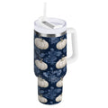 30 oz Insulated Stainless Steel Tumbler Double Wall Stainless Steel Tumbler with 2-Way Drinking Watercolor White Pumpkins | I2HT