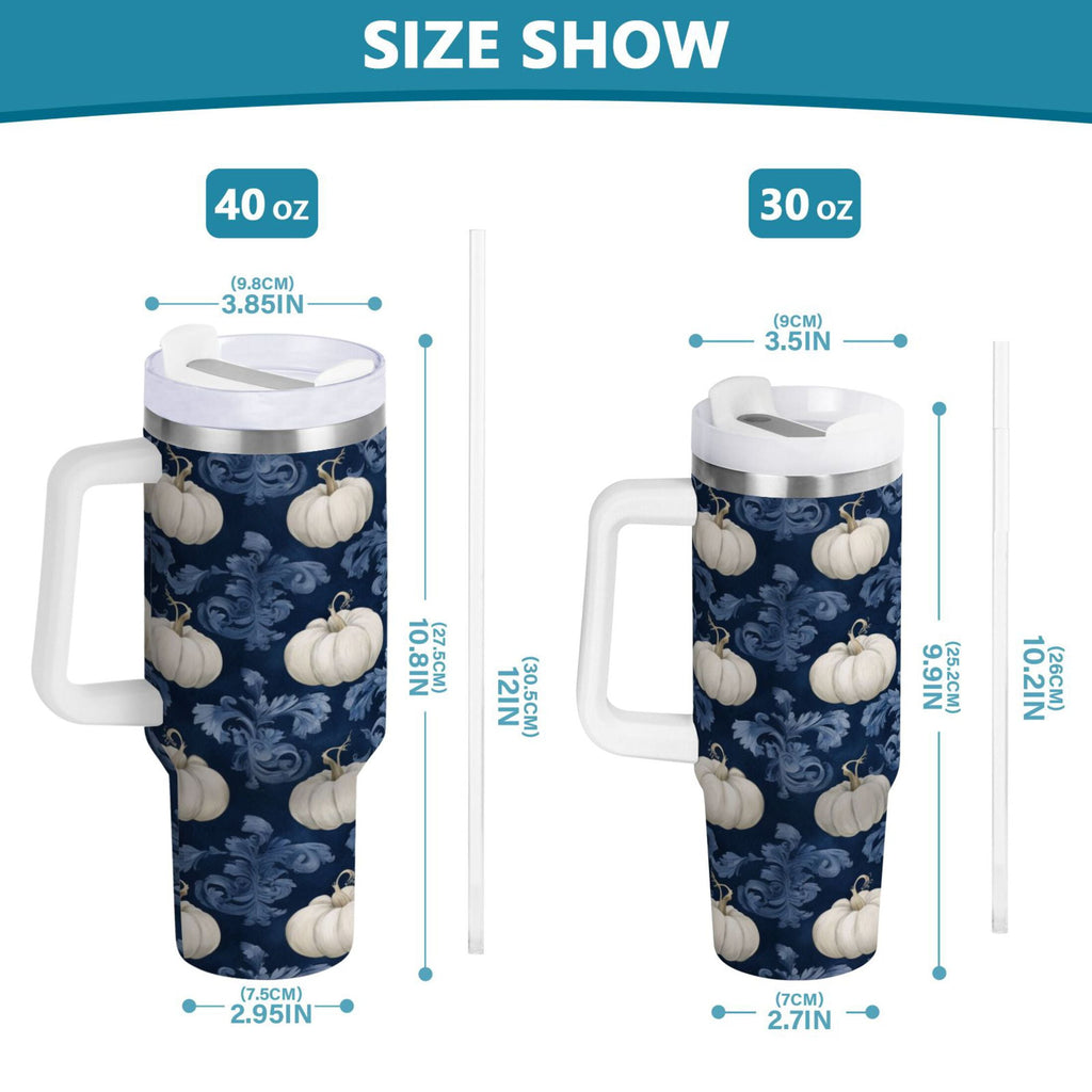 30 oz Insulated Stainless Steel Tumbler Double Wall Stainless Steel Tumbler with 2-Way Drinking Watercolor White Pumpkins | I2HT