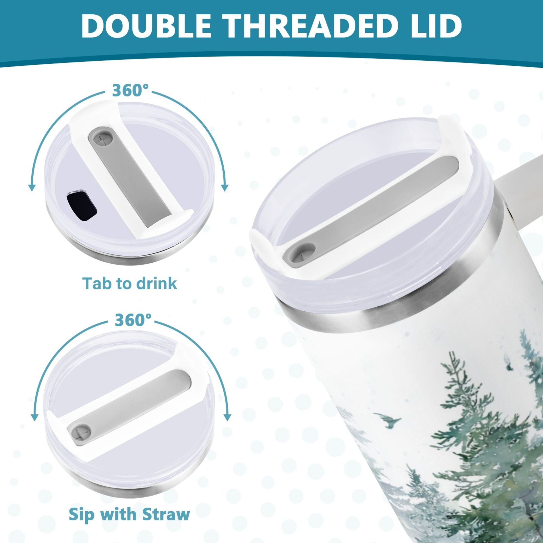 30 oz Insulated Stainless Steel Tumbler Double Wall Stainless Steel Tumbler with 2-Way Drinking Green Snowy Forest Scene | C90S