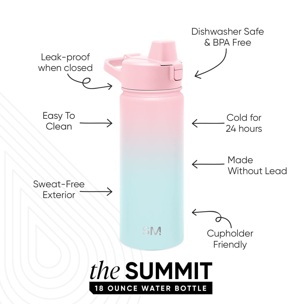 Simple Modern 18 fl oz Insulated Stainless Steel Summit Water Bottle with Covered Silicone Straw Lid | Sweet Taffy | RF72