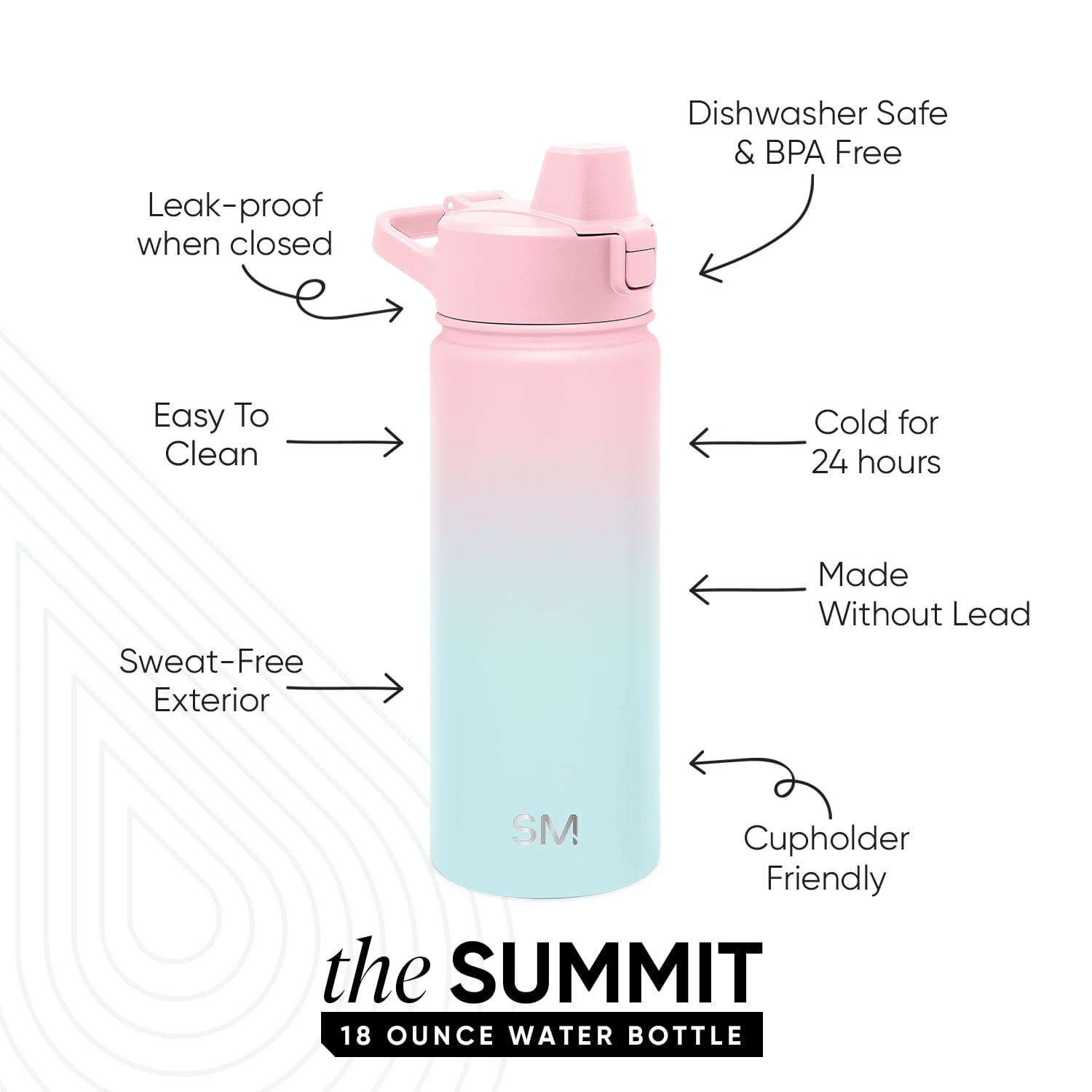 Simple Modern 18 fl oz Insulated Stainless Steel Summit Water Bottle with Covered Silicone Straw Lid | Sweet Taffy | RF72