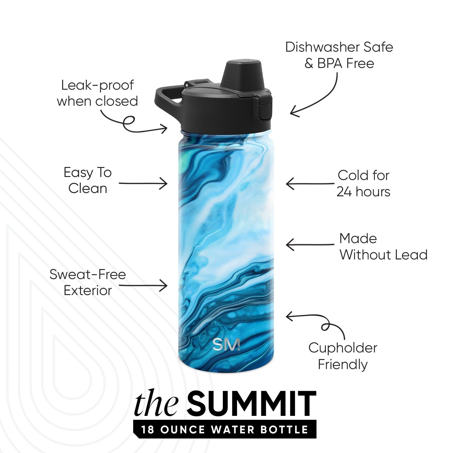 Simple Modern 18 fl oz Insulated Stainless Steel Summit Water Bottle with Covered Silicone Straw Lid | Sweet Taffy | RF72
