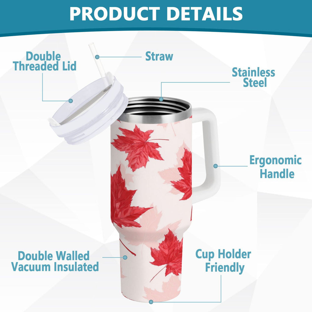 40 oz Insulated Stainless Steel Tumbler Double Wall Stainless Steel Tumbler with 2-Way Drinking Red Maple Leaves Pattern | AT1C