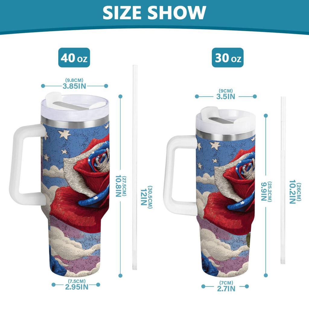 40 oz Insulated Stainless Steel Tumbler Double Wall Stainless Steel Tumbler with 2-Way Drinking Roses and Clouds | G3YV