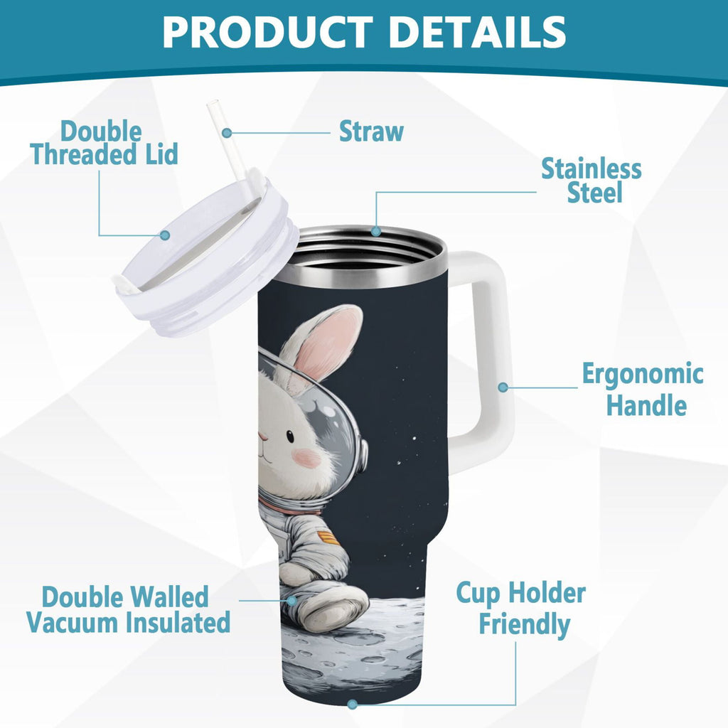 40 oz Insulated Stainless Steel Tumbler Double Wall Stainless Steel Tumbler with 2-Way Drinking Rabbit in A Space | ENFR