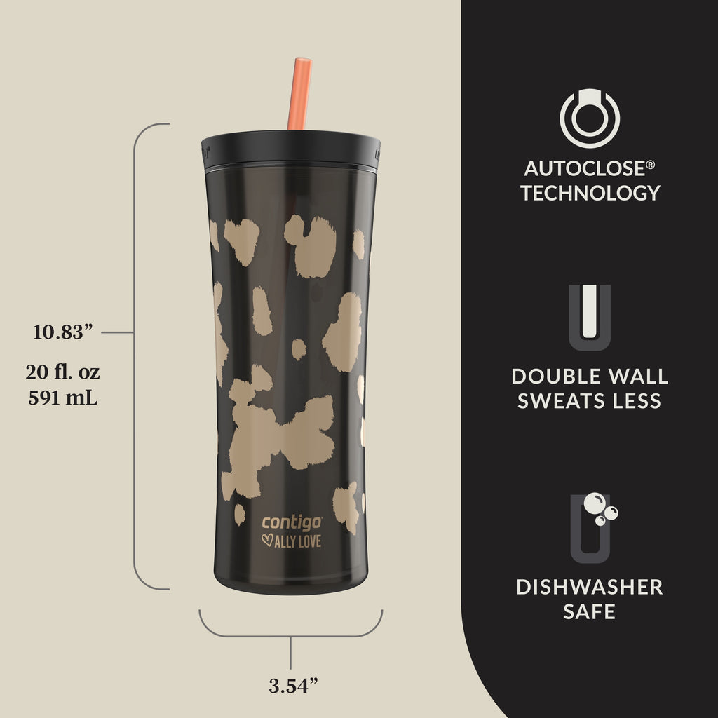 Contigo 20oz Shake &amp; Go Tumbler, Plastic with Straw, Licorice Cowhide Couture | AT0B