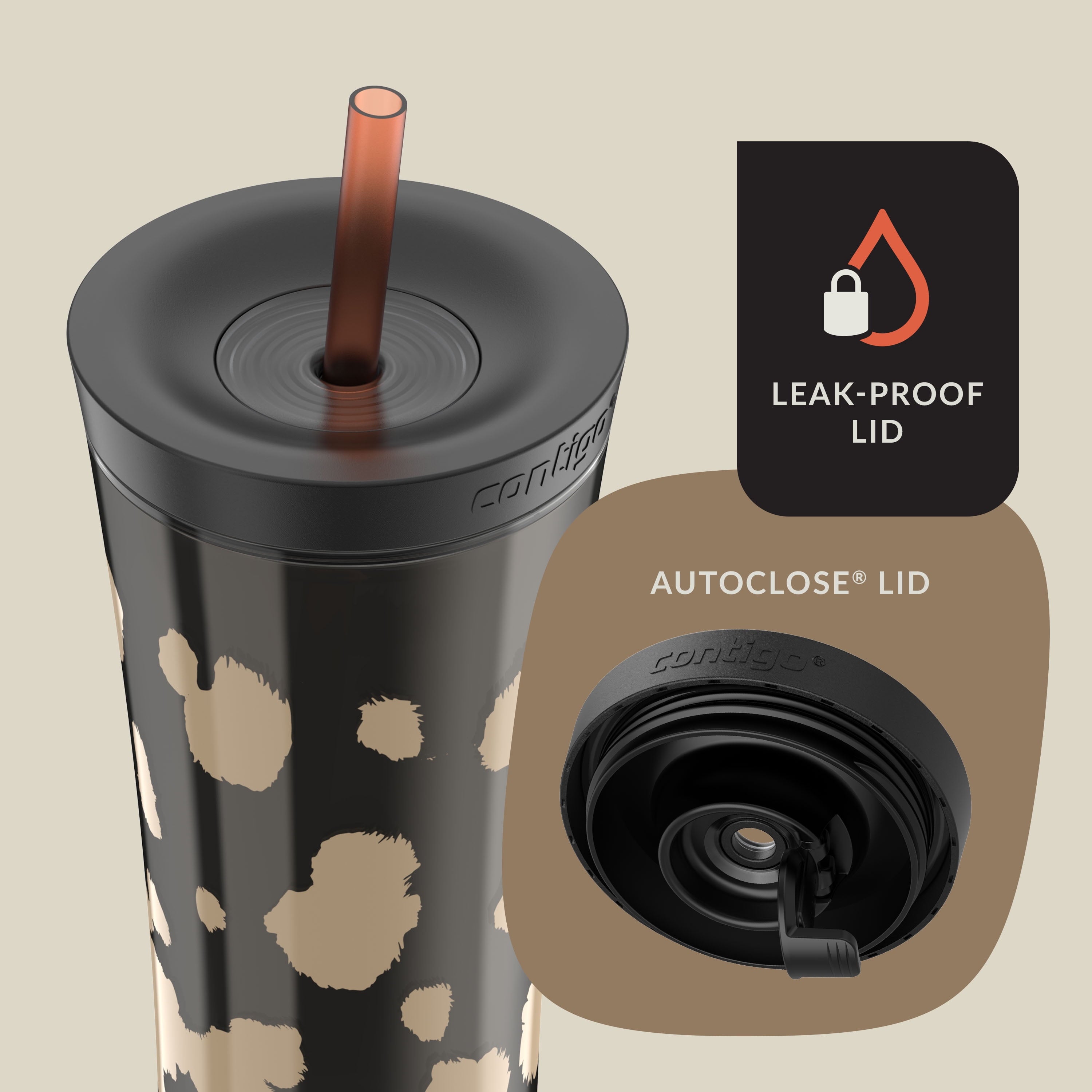 Contigo 20oz Shake &amp; Go Tumbler, Plastic with Straw, Licorice Cowhide Couture | AT0B