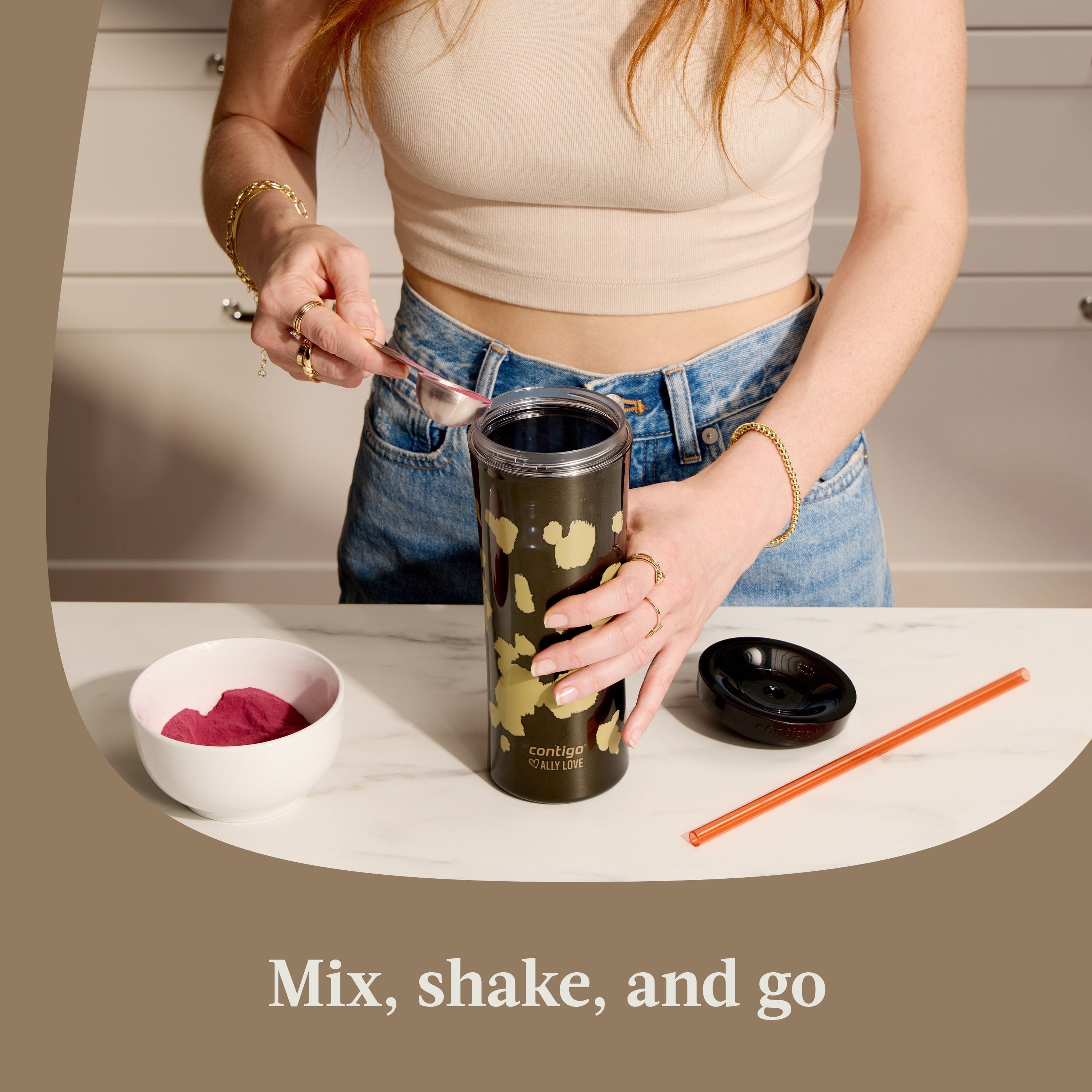 Contigo 20oz Shake &amp; Go Tumbler, Plastic with Straw, Licorice Cowhide Couture | AT0B