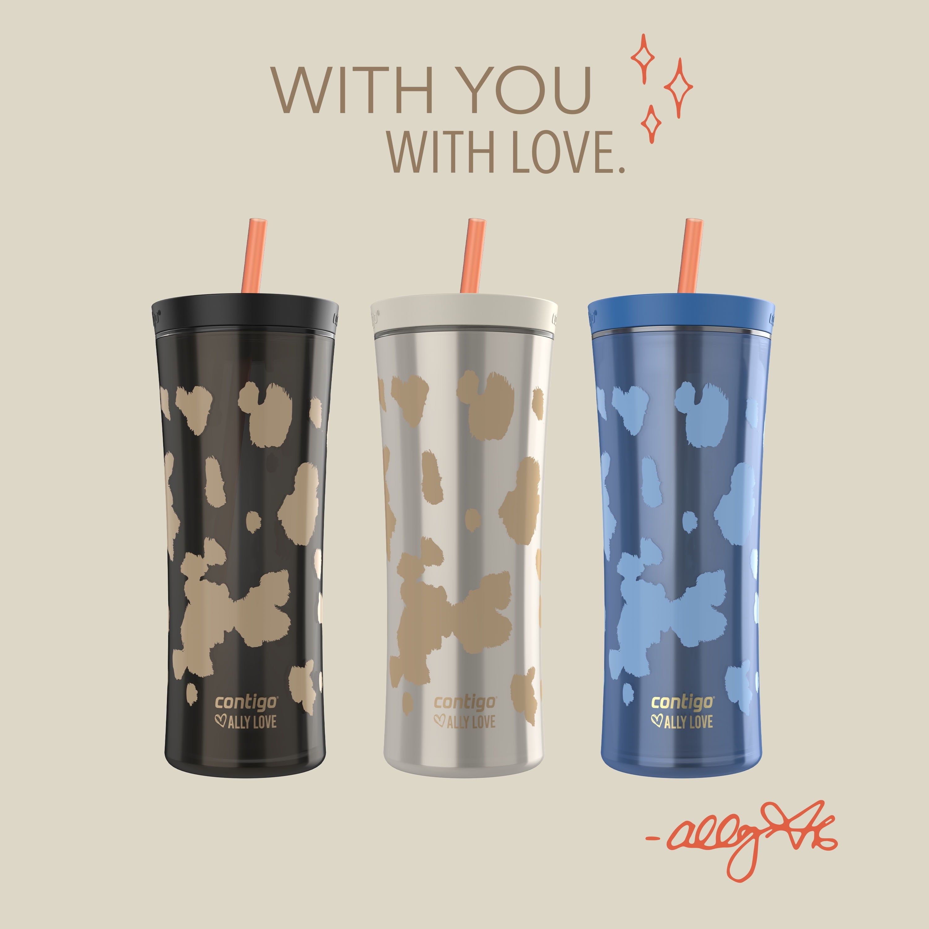 Contigo 20oz Shake &amp; Go Tumbler, Plastic with Straw, Licorice Cowhide Couture | AT0B
