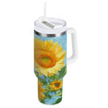 40 oz Insulated Stainless Steel Tumbler Double Wall Stainless Steel Tumbler with 2-Way Drinking Sunflower Oil Painting | I2WS