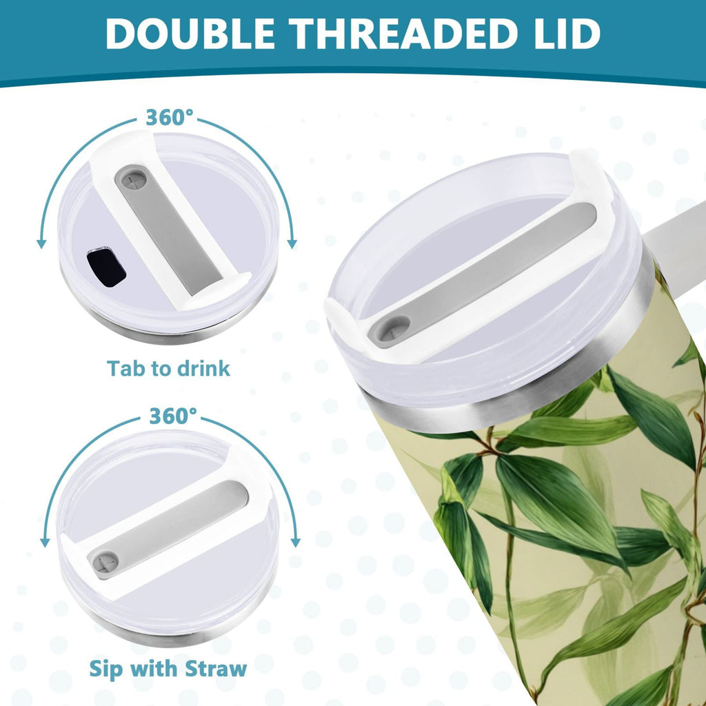 30 oz Insulated Stainless Steel Tumbler Double Wall Stainless Steel Tumbler with 2-Way Drinking Bamboo Pattern | IQUZ