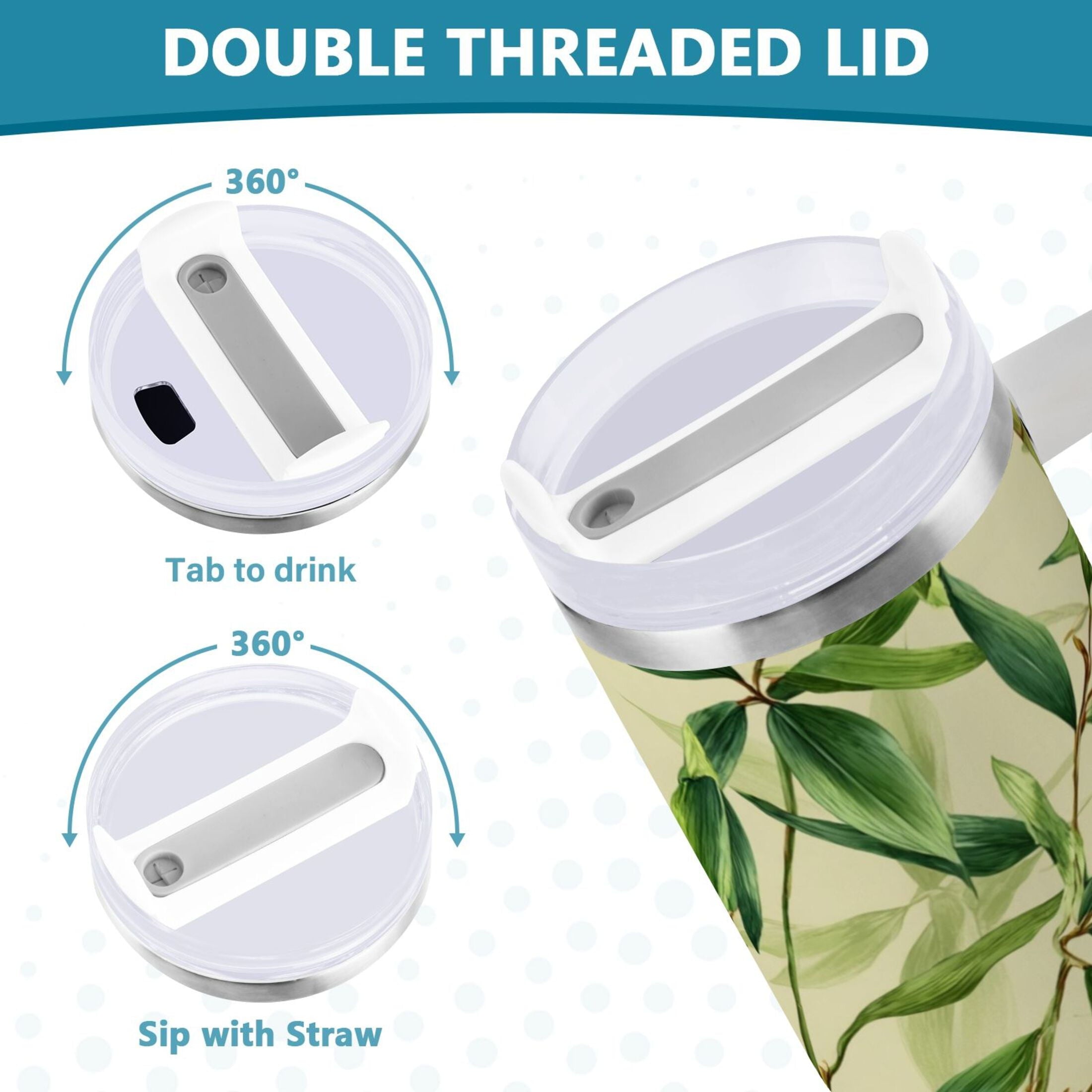 30 oz Insulated Stainless Steel Tumbler Double Wall Stainless Steel Tumbler with 2-Way Drinking Bamboo Pattern | IQUZ