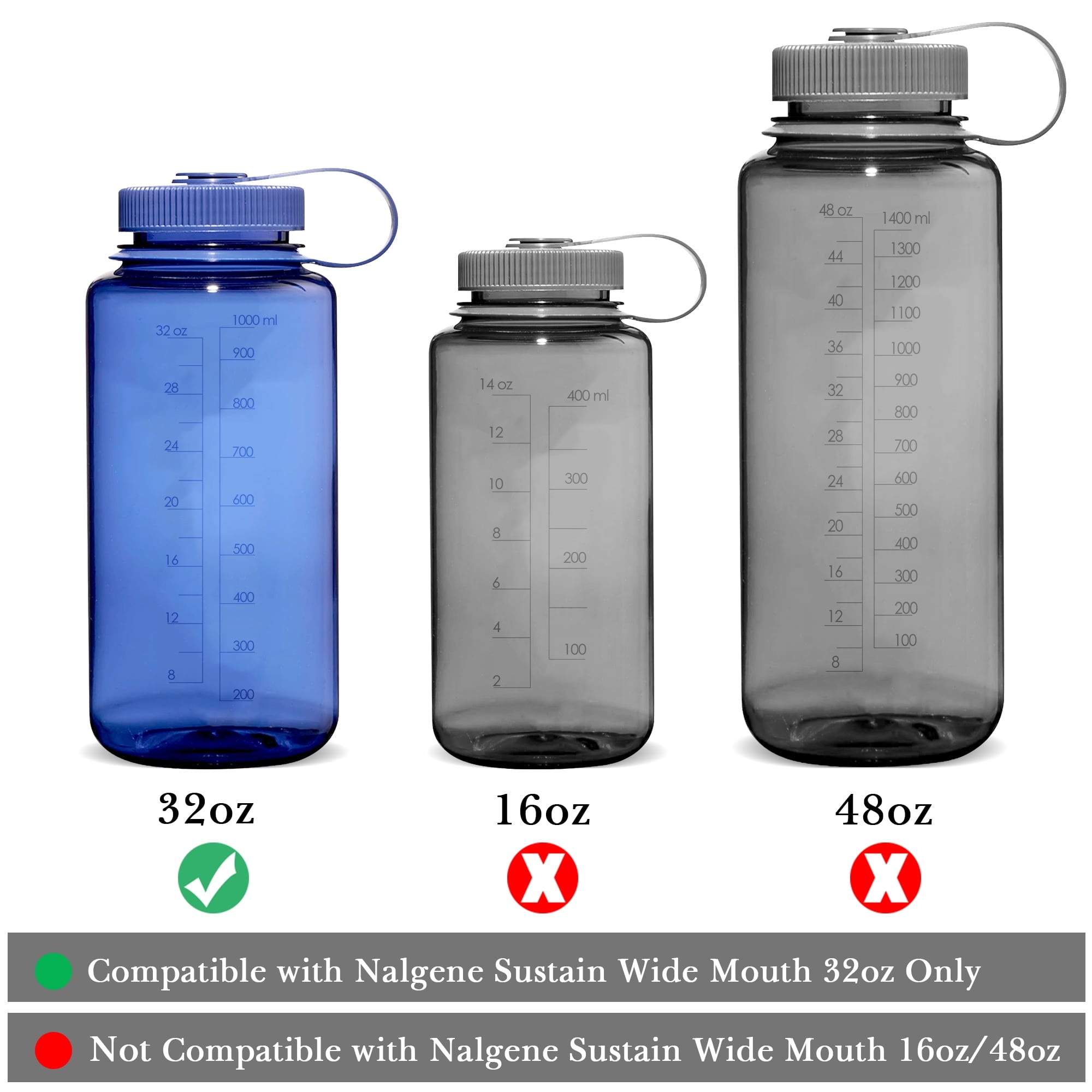Linkidea 4 Pack Water Bottle Silicone Splashguard Compatible with Nalgene Sustain Wide Mouth 32oz, Anti-Spill Splash Guard for Wide-Necked Bottles with 53mm Opening, Waterbottle Easy Sipper | VI88