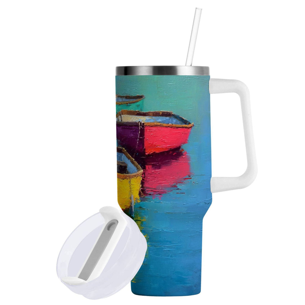 30 oz Insulated Stainless Steel Tumbler Double Wall Stainless Steel Tumbler with 2-Way Drinking Colorful Row Boats | LKCM